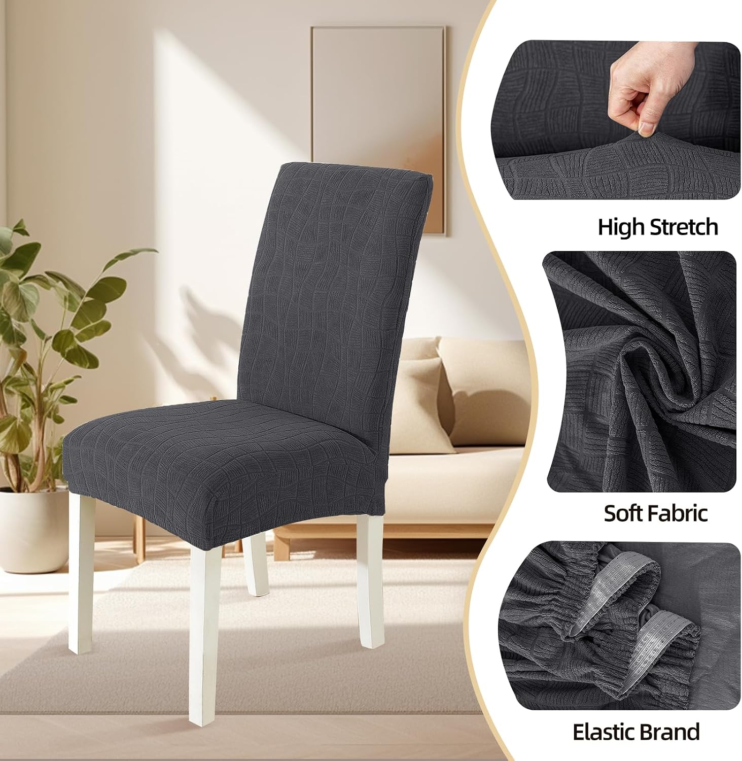 Detalle 2 de Housse de Chaise Ystyle 4 Pièces – Gris Foncé, Extensible, Lavable et Protection Durable