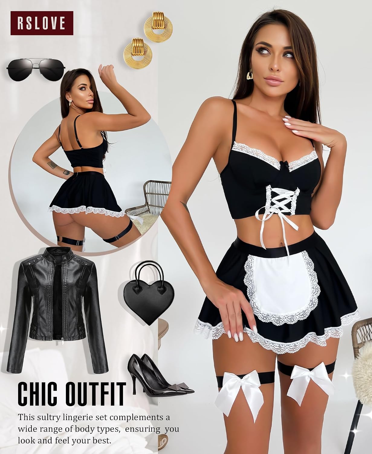 Detalle de RSLOVE Women Lingerie Sets Costume – Sexy Maid Outfit for Halloween Cosplay