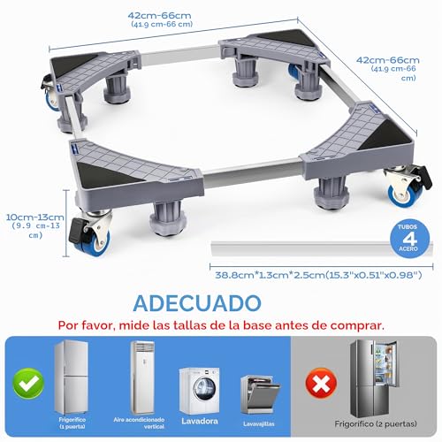Detalle de Base para lavadora con 8 patas y 4 ruedas de WUFANC: soporte estable para lavadora/secadora