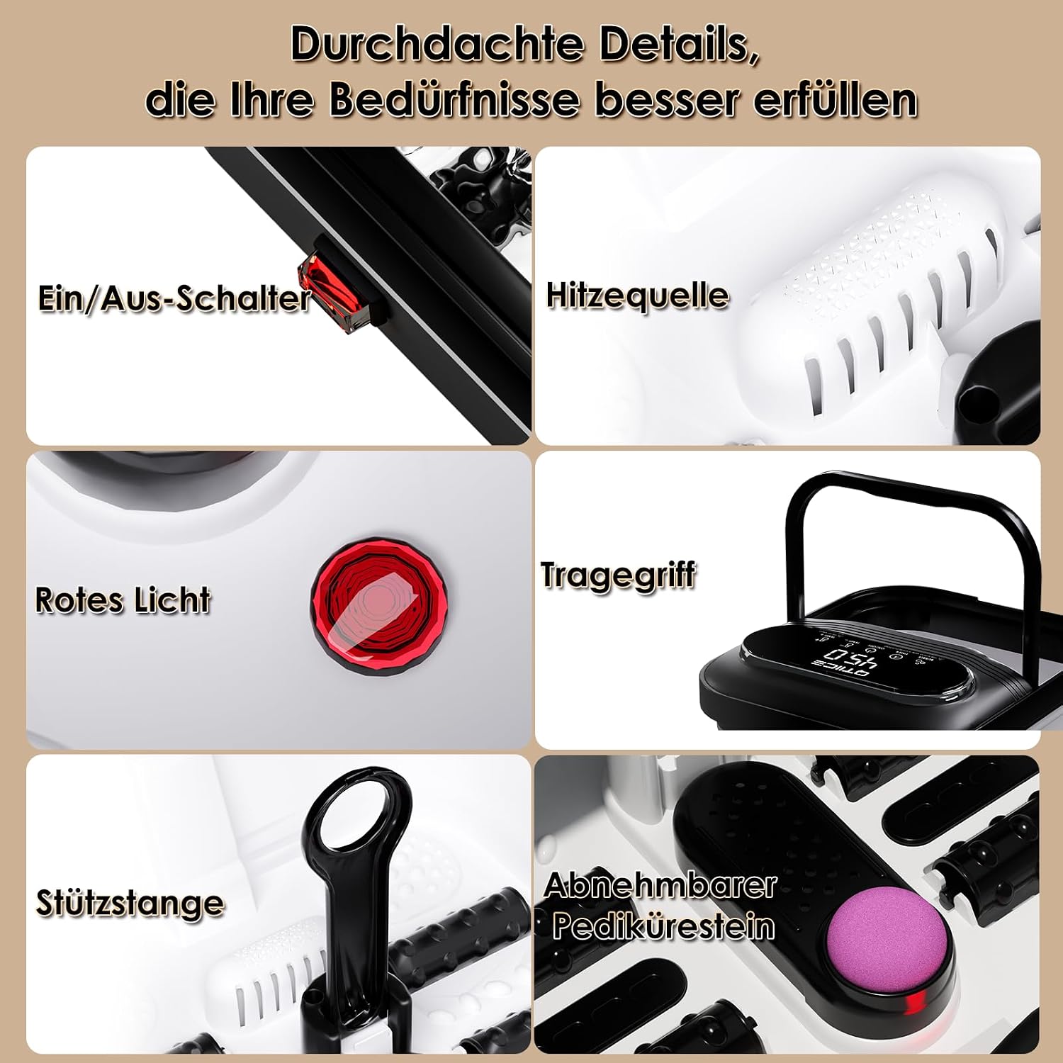 Thumbnail 4 de Qtiice Touchscreen faltbares Fußbad & Massagegerät mit Heizung, Blasen und Vibrationsmassage – Schwarz