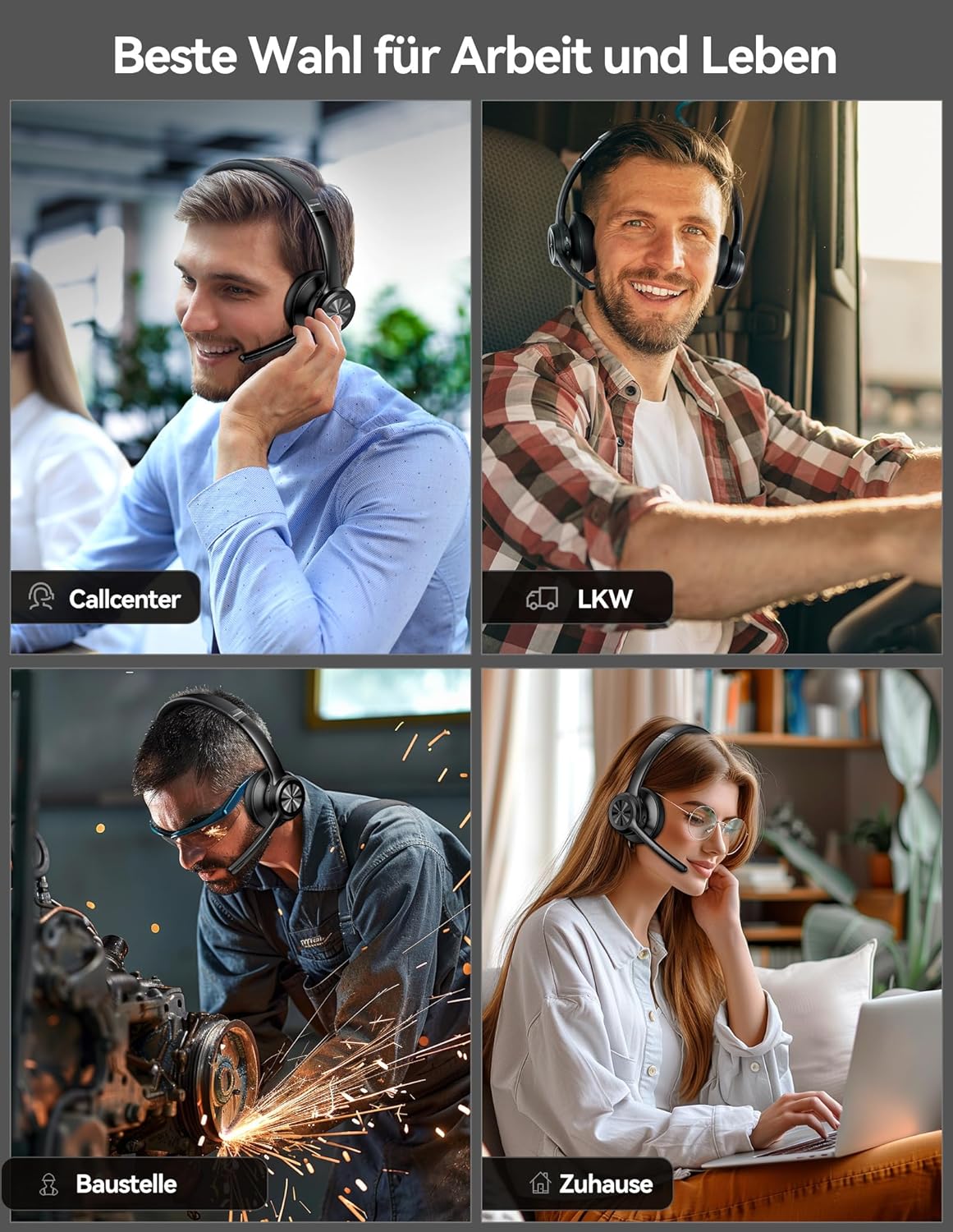 Thumbnail 6 de TECKNET V5.2 Bluetooth Headset mit Mikrofon – Kabellos, Noise Cancelling und Stummschaltung, 50+ Stunden Akku, ideal für Büro, Callcenter und Trucking
