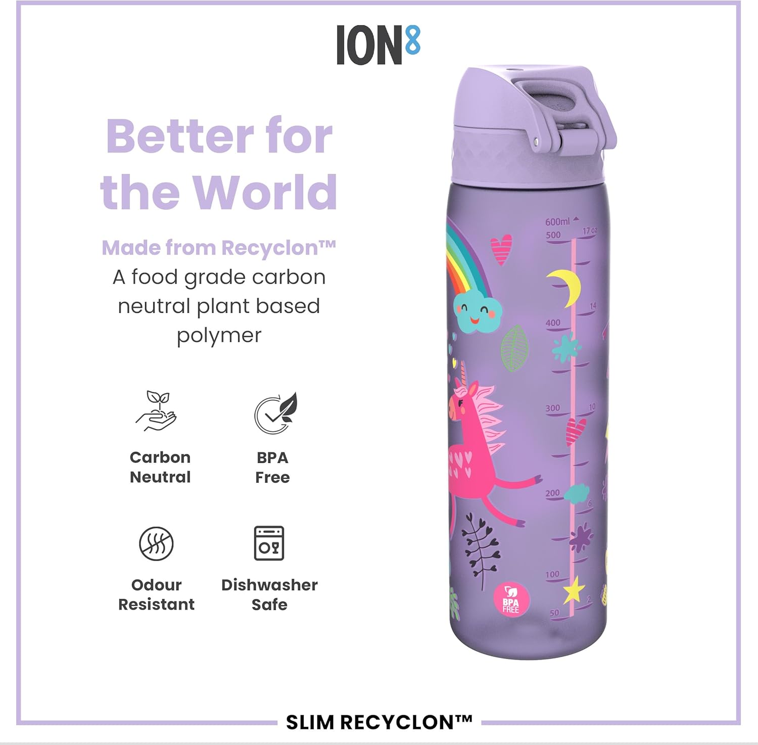 Thumbnail 4 de Ion8 Water Bottle 500ml/18oz Unicorn Edition: Slim, Leak-Proof, BPA-Free