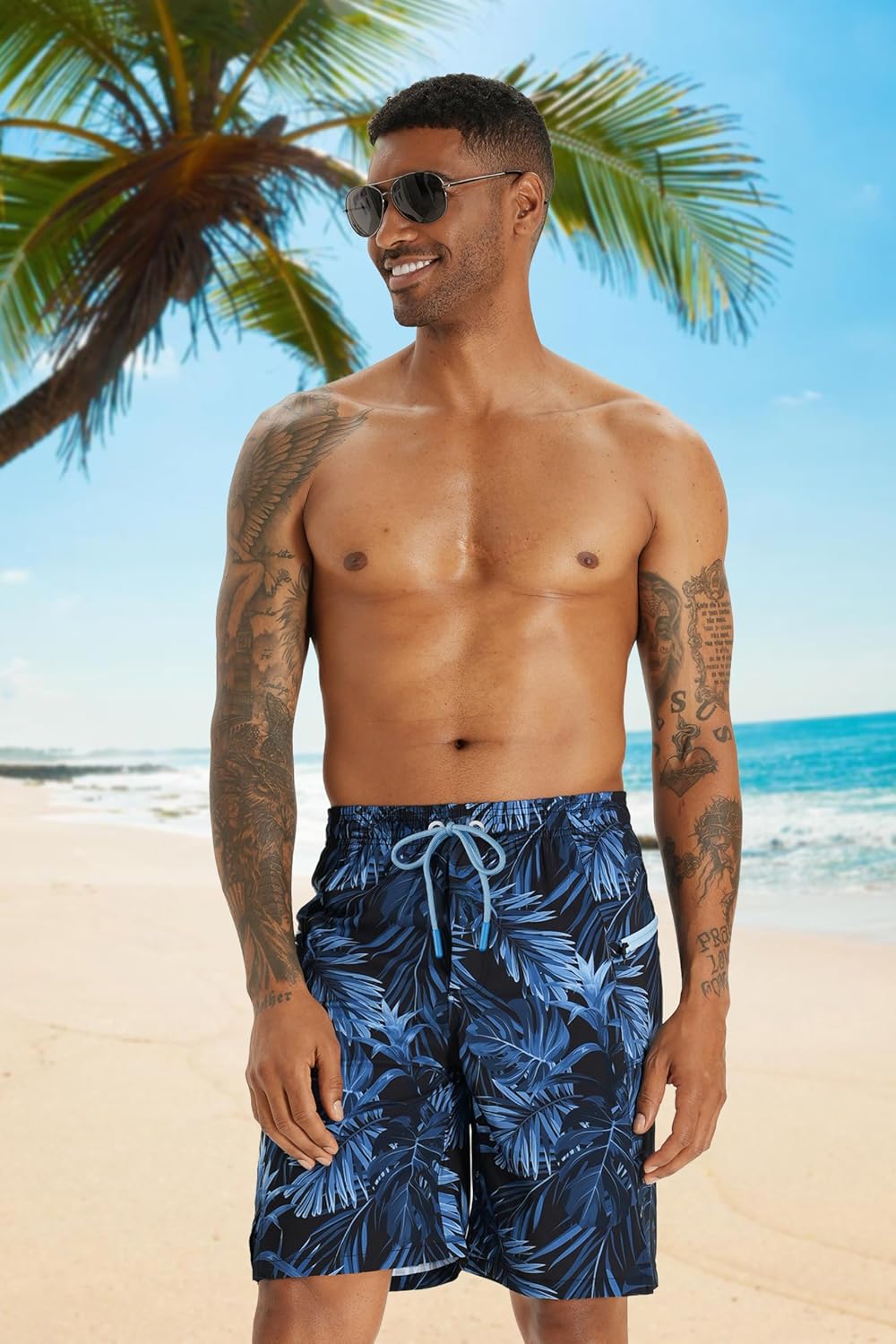 Detalle de APTRO Men's 9" Swim Trunks with Compression Liner, Zip Pocket and Quick-Dry Fabric