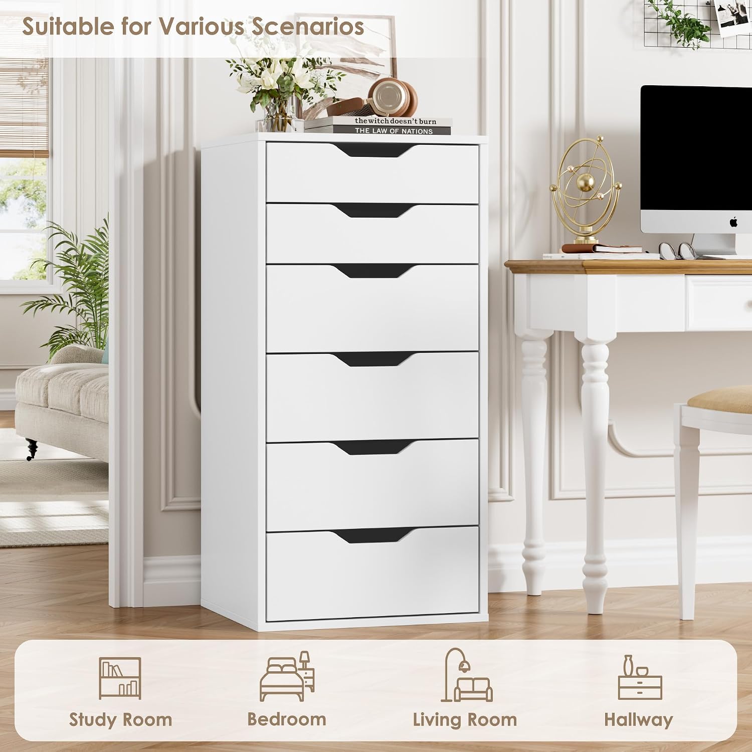 Detalle de FOREHILL M279 6-Drawer Chest of Drawers, White, 45 x 40 x 90.5 cm