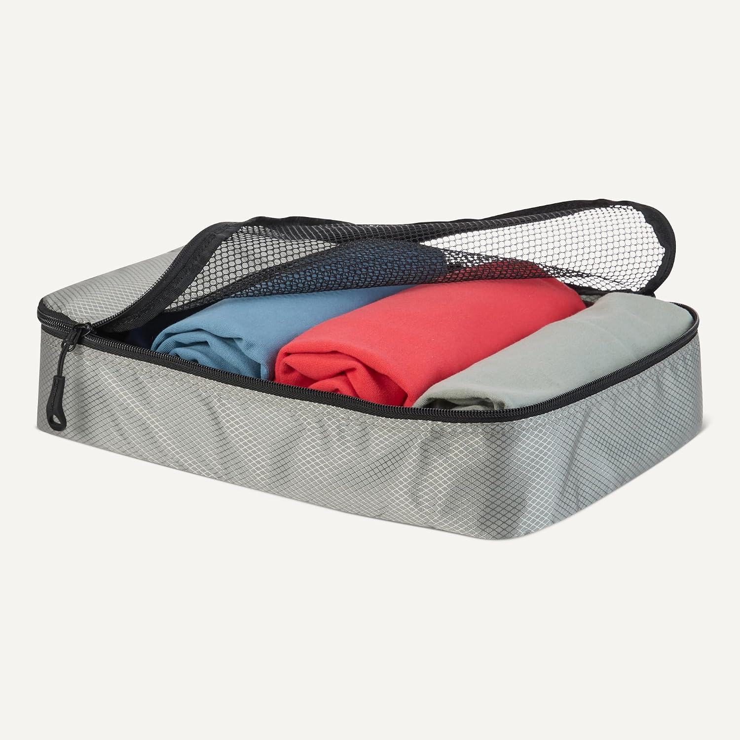 Detalle de Amazon Essentials juego de 4 cubos para viaje con doble cremallera y panel de malla (gris)