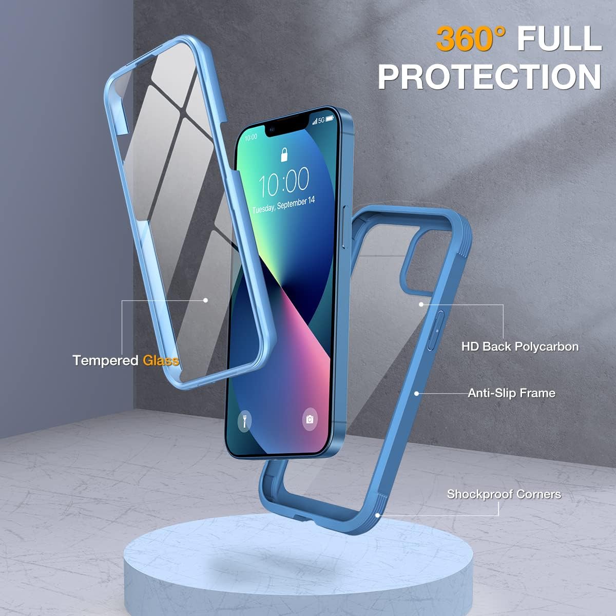 Detalle 2 de Miracase Aqua Blue iPhone 13 Case with Built-in 9H Glass Screen Protector (6.1")