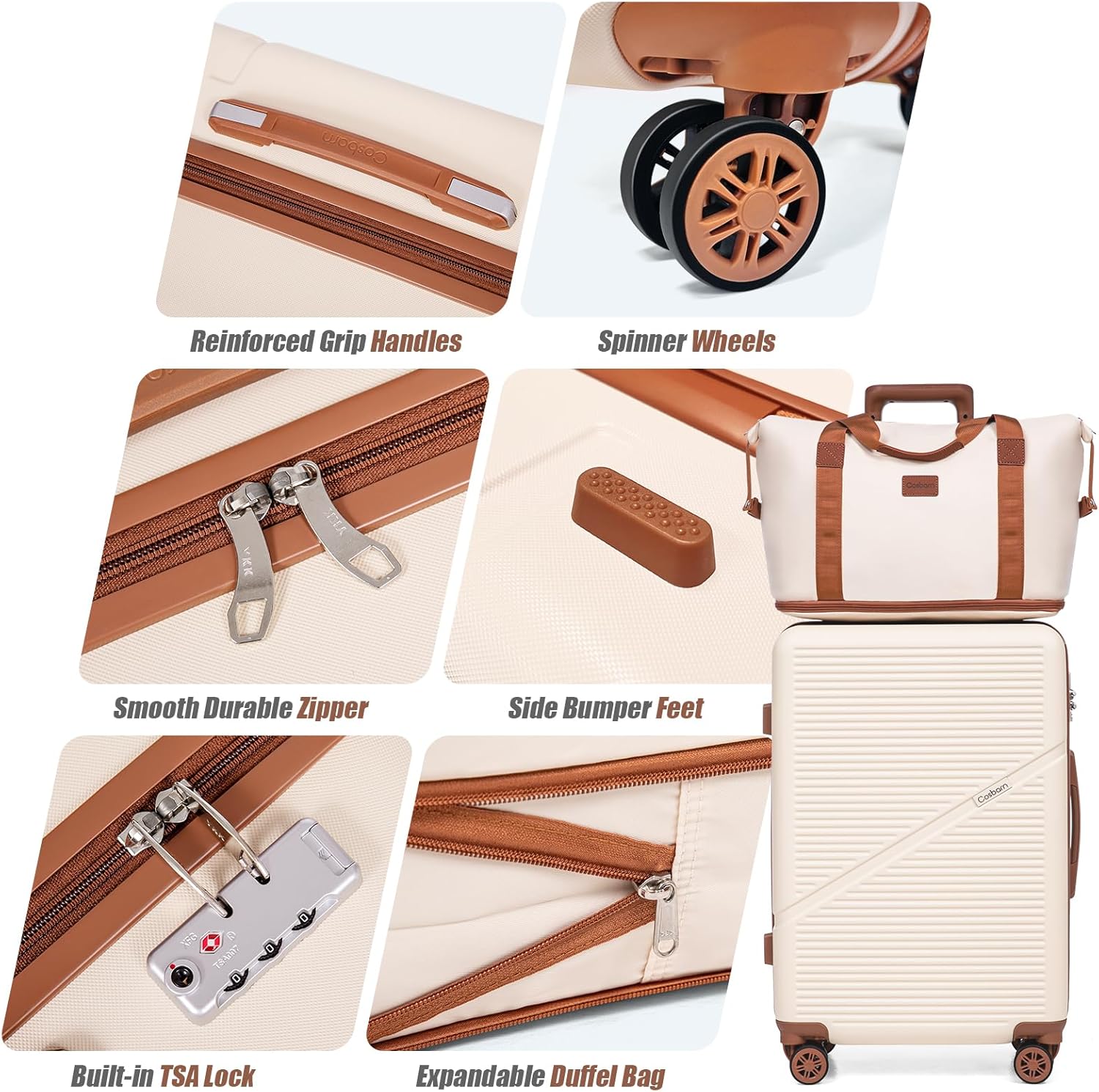 Thumbnail 2 de Cosbarn 5-Piece Luggage Set with Spinner Wheels in Rose Gold (20/24/28) – ABS Hardside, TSA Lock