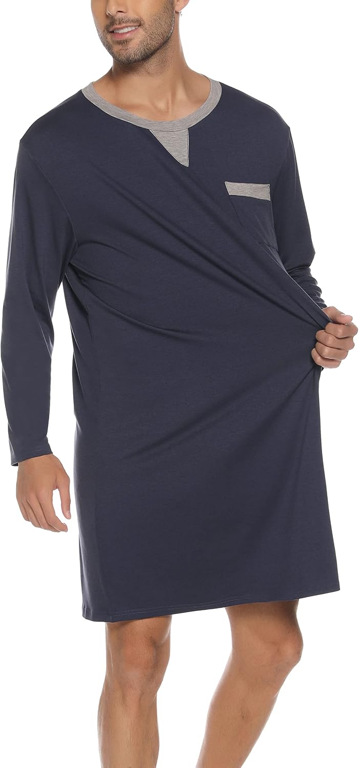 Detalle de Yukiuiny Men's Knee-Length Cotton Pyjama Top – Breathable, Soft Sleepwear for All-Night Comfort