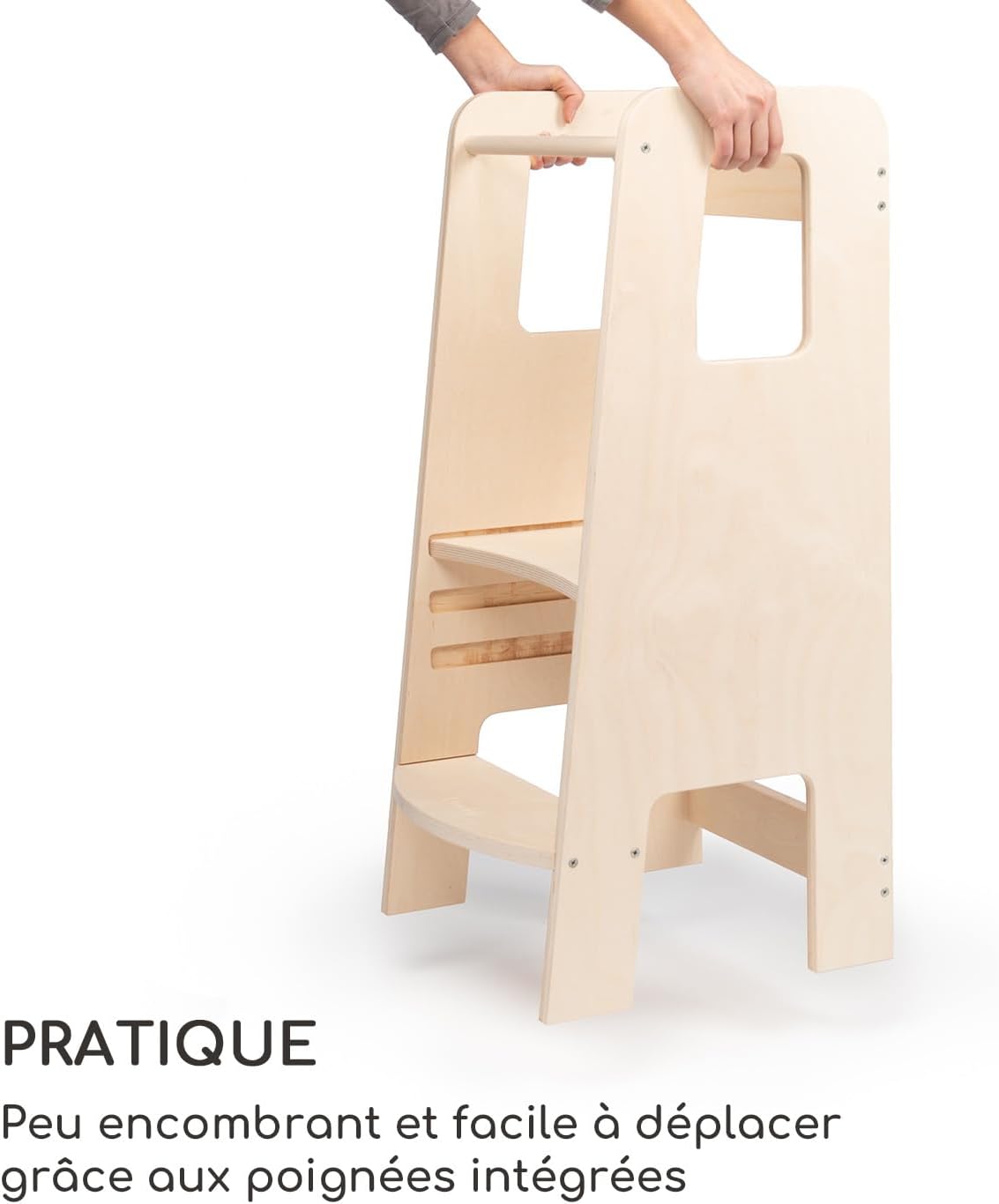 Detalle 2 de Ully by moblì® – Tour d’apprentissage en bois naturel avec étagères réglables (principes Montessori), fabriquée en Italie