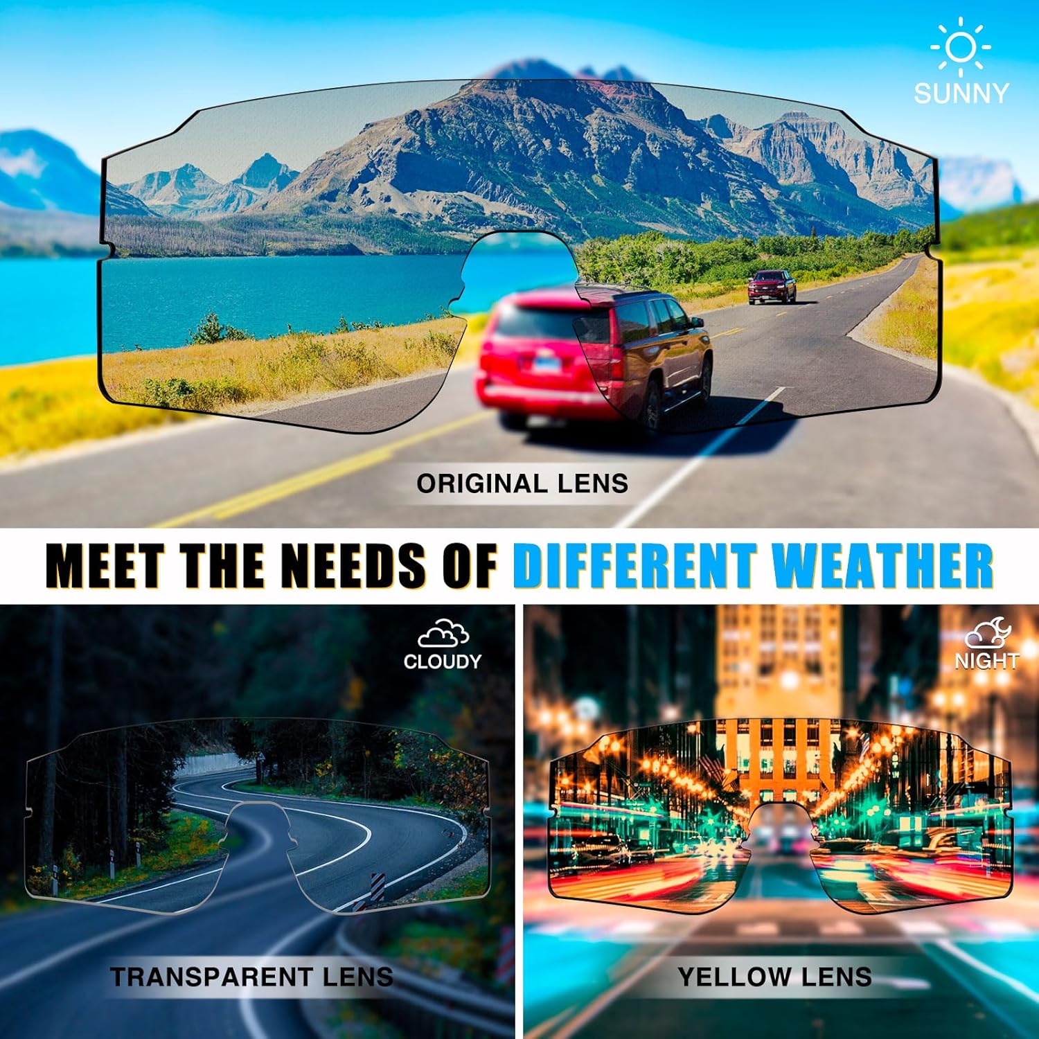 Thumbnail 3 de SPOSUNE Polarisierte Fahrradbrille mit 3 austauschbaren Gläsern (TR90) – sportliche Sonnenbrille für Lauf- und Radsport