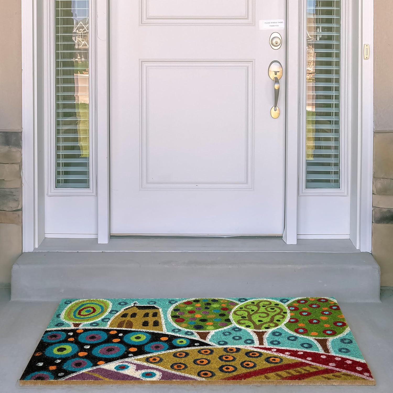 Thumbnail 1 de Baroni Home Zerbino da Esterno in Cocco con Base Antiscivolo PVC, Dipinto a Mano “Paesaggio 3” 70x40x2 cm