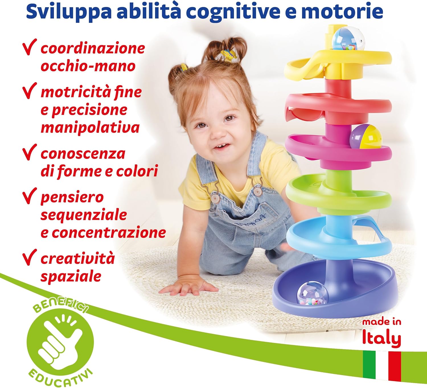 Detalle de Quercetti Spiral Tower: Pista Biglie Educativa per Bambini 12 Mesi+