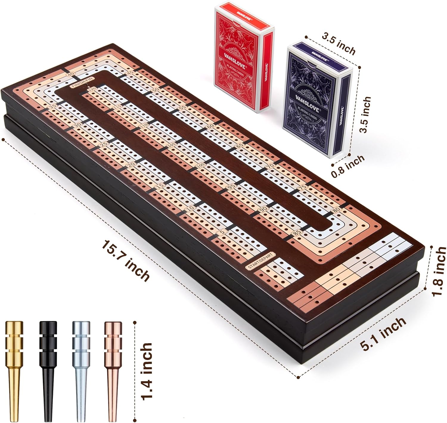 Thumbnail 1 de VAMSLOVE Upgraded Wooden 4-Track Cribbage Board Game with Magnetic Scoreboard