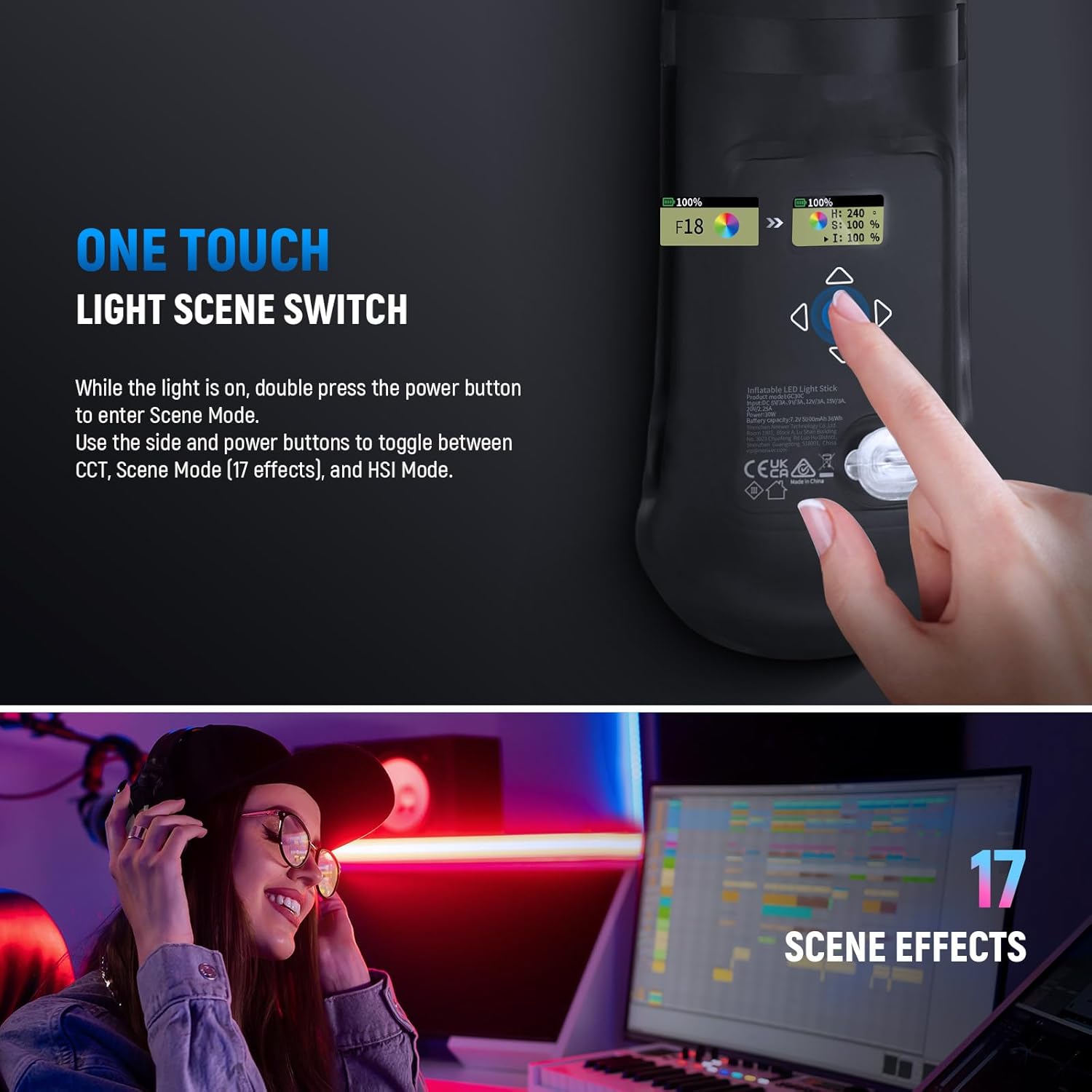 Thumbnail 6 de NEEWER BASICS 30W Handheld RGB Tube Light GC30C 90cm – Inflatable Studio Lighting