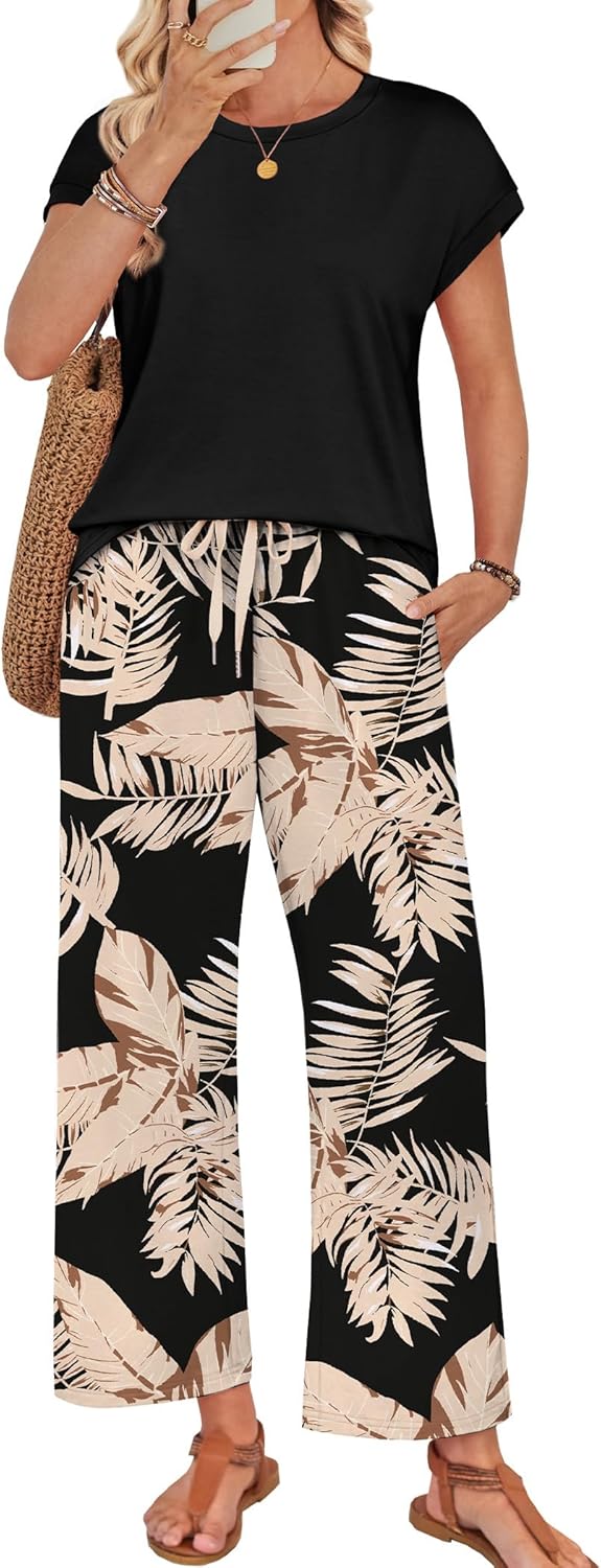 Detalle de WIHOLL Two Piece Sets for Women – Flowy Spring/Summer Lounge & Travel Set