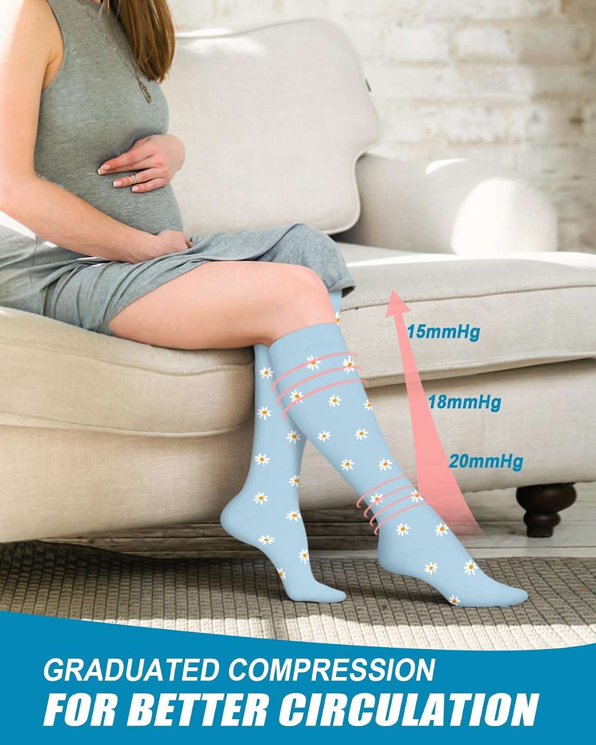 Detalle 2 de DHSO Graduated Compression Socks, Knee-High, 15-20 mmHg, 6 Pairs