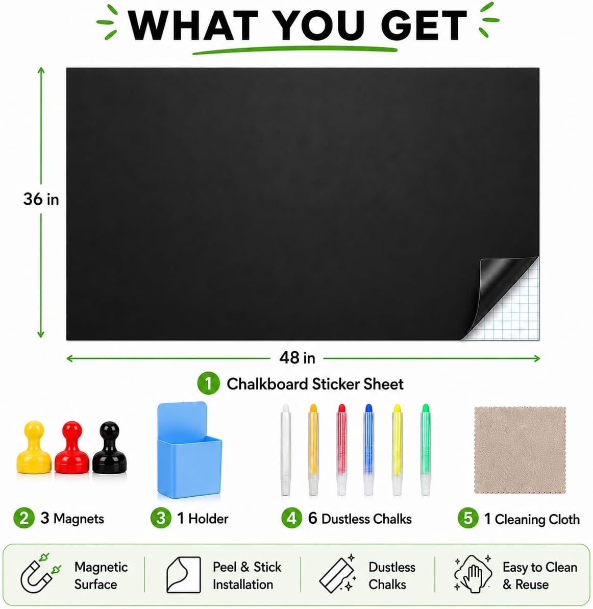 Detalle de Babenoun 0920-baiban36-48 Peel-and-Stick Magnetic Chalkboard Wallpaper, PVC