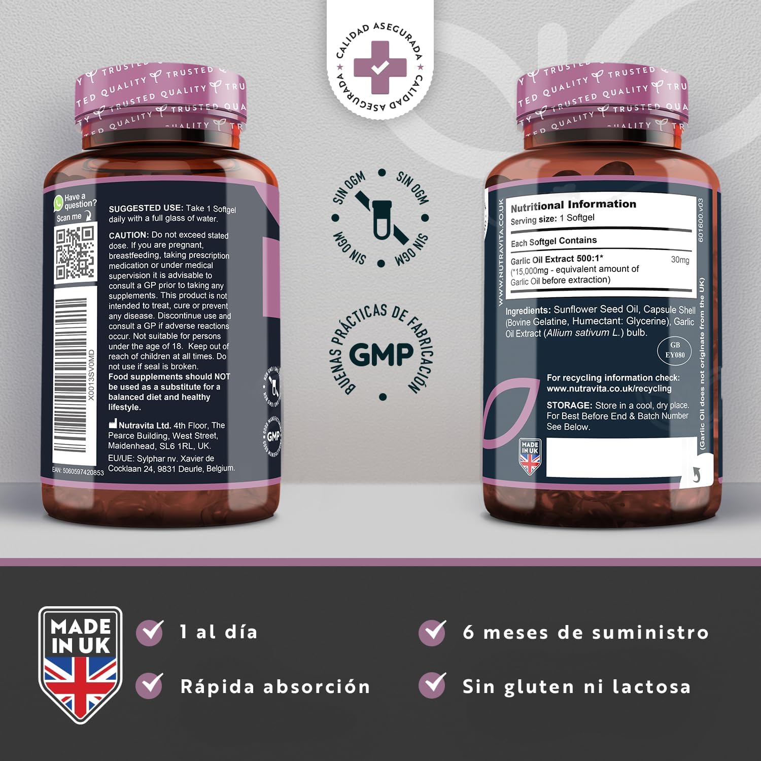 Detalle 2 de Nutravita Ajo 15.000 mg 180 cápsulas