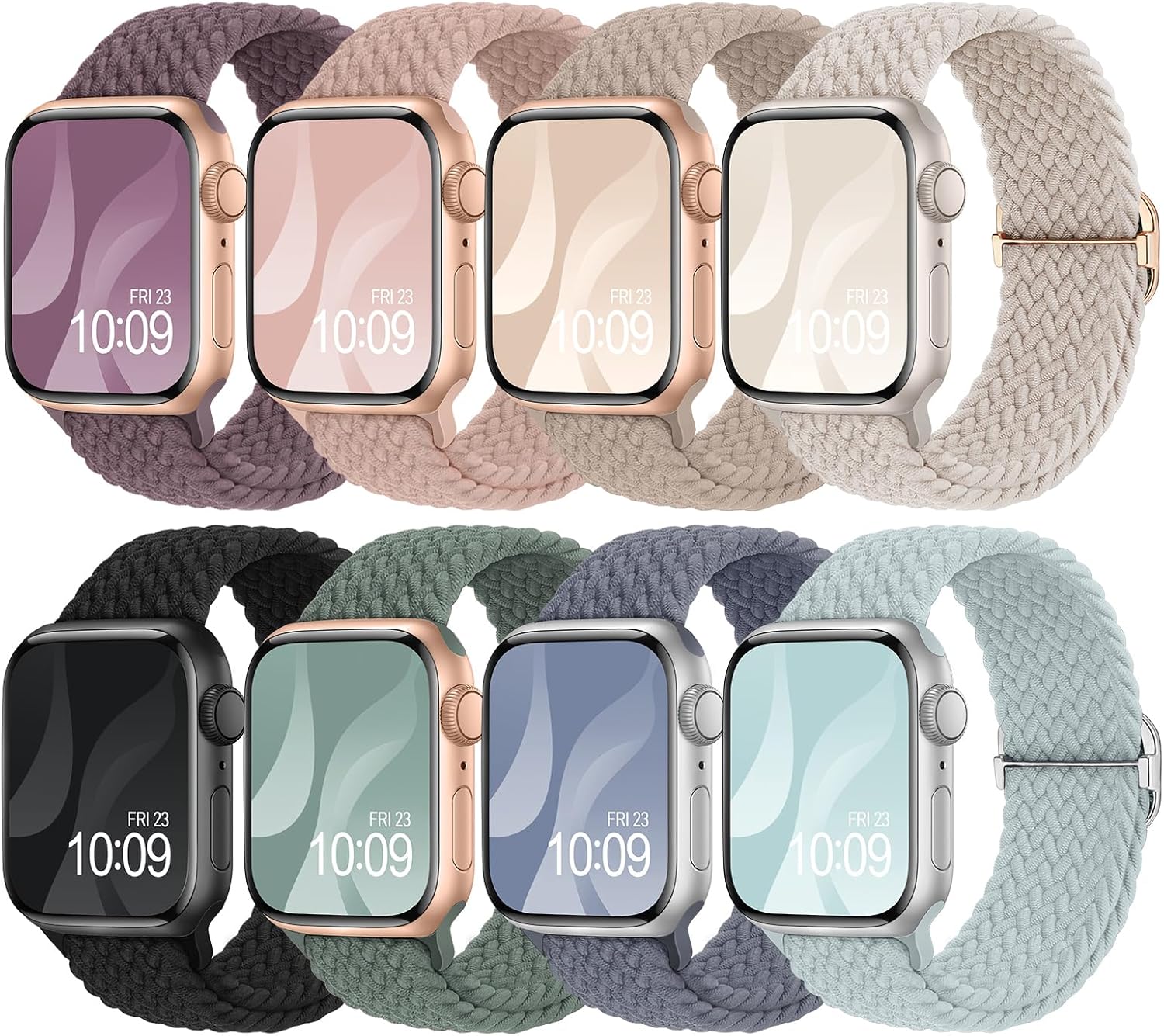 Detalle de Superuper 8-Pack Braided Loop Elastic Strap Compatible with Apple Watch (38–49mm)