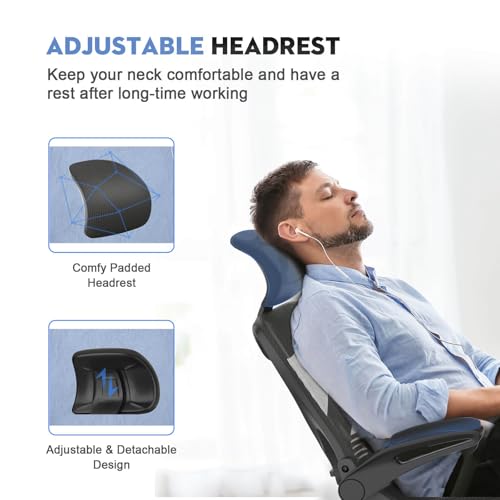 Detalle de YONISEE Office Chair - Ergonomic High Back Mesh Desk Chair with Adjustable Lumbar Support, Headrest and Flip-up Armrests