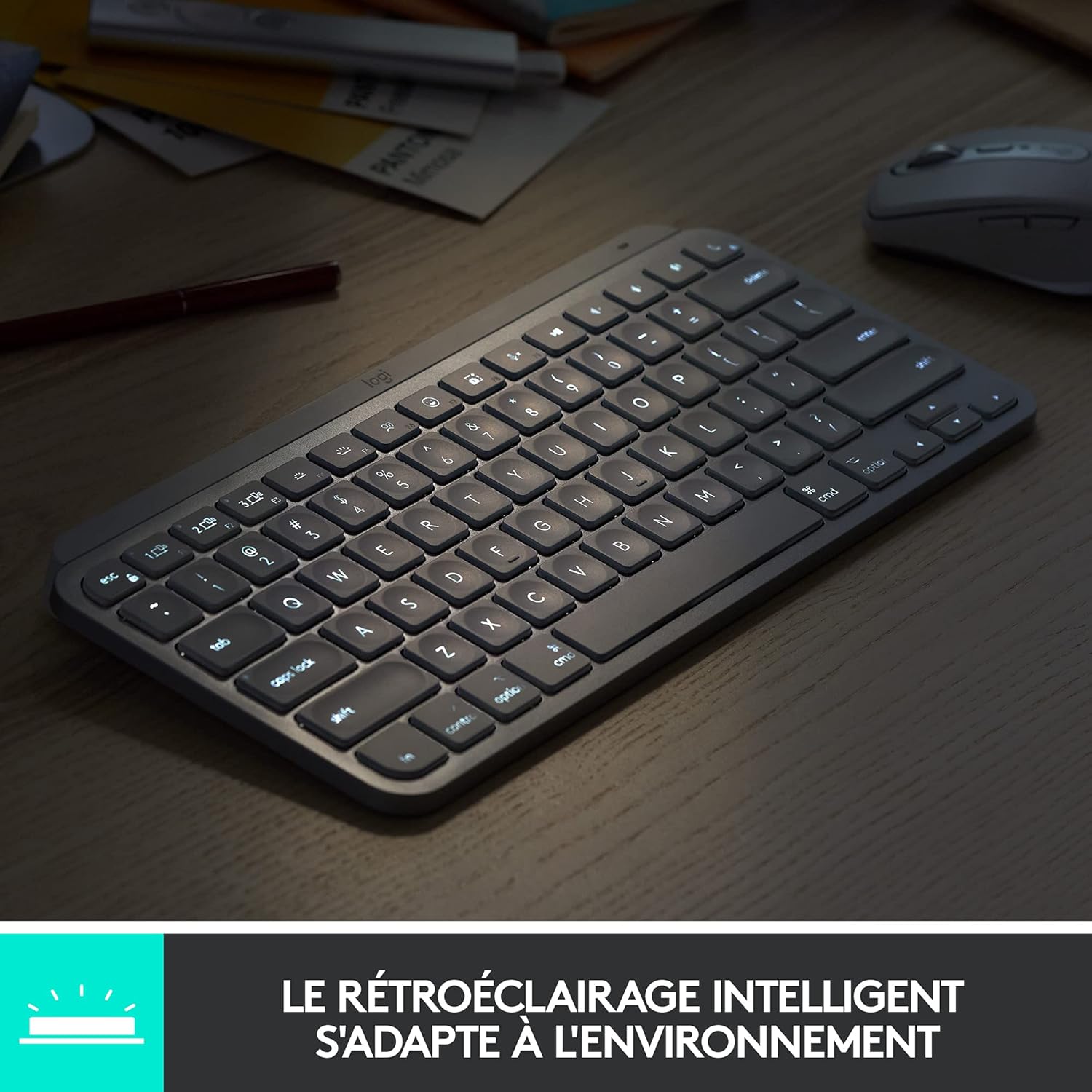 Detalle 2 de LOGITECH MX Keys Mini: tastiera wireless RF + Bluetooth in grafite (mod. 920-010482)