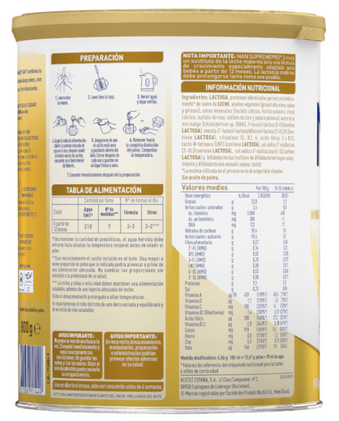 Detalle 2 de Nestlé Nan Supreme Pro 3 Leche de Crecimiento 🍼 4x800 g