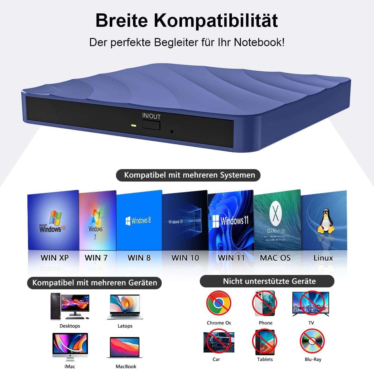 Thumbnail 1 de QDSYLQ externes USB DVD-/CD-Laufwerk (DVD Brenner, CD +/-RW) für Windows und Mac