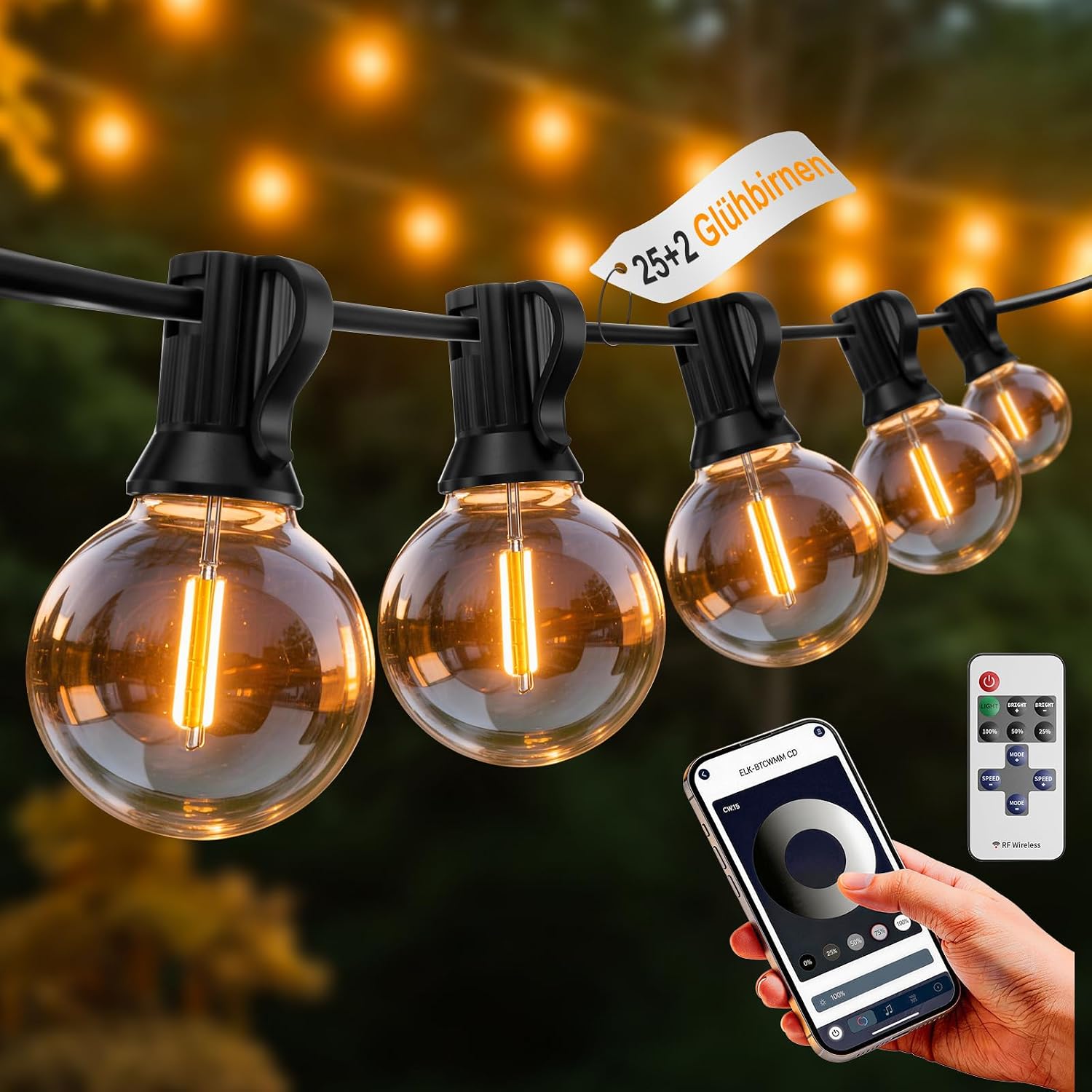 Detalle de G40 Lichterkette Außen Strom – 23,5 m mit Fernbedienung, App-Steuerung und Dimmfunktion