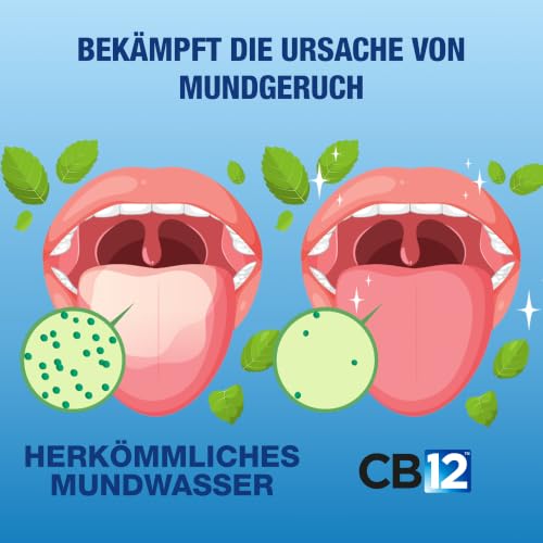 Detalle de CB12 White Mundspülung Mint, 500 ml – 12 Stunden frischer Atem, Zähneaufhellung nach 2 Wochen, Fluorid für stärkeren Zahnschmelz