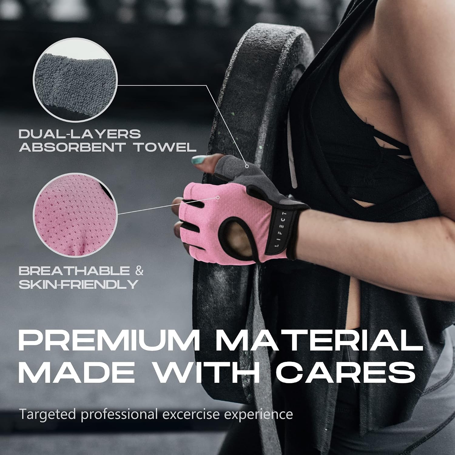 Detalle de LIFECT Essential Breathable Fingerless Workout Gloves, Pink, Large
