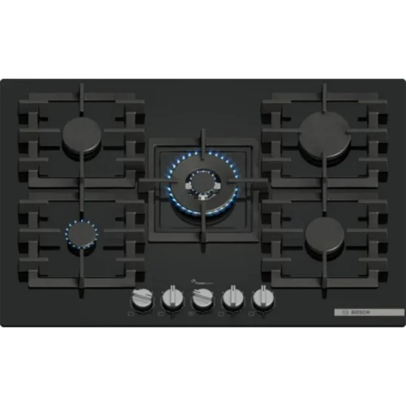 Detalle de Bosch Serie 6 PPQ7A6I40: placa de gas 5 zonas con FlameSelect y vidrio templado