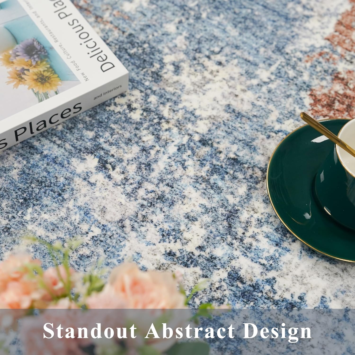 Thumbnail 6 de 2x5 Washable Non-Slip Rug Runner in Blue Rust — Abstract, Low-Pile Comfort
