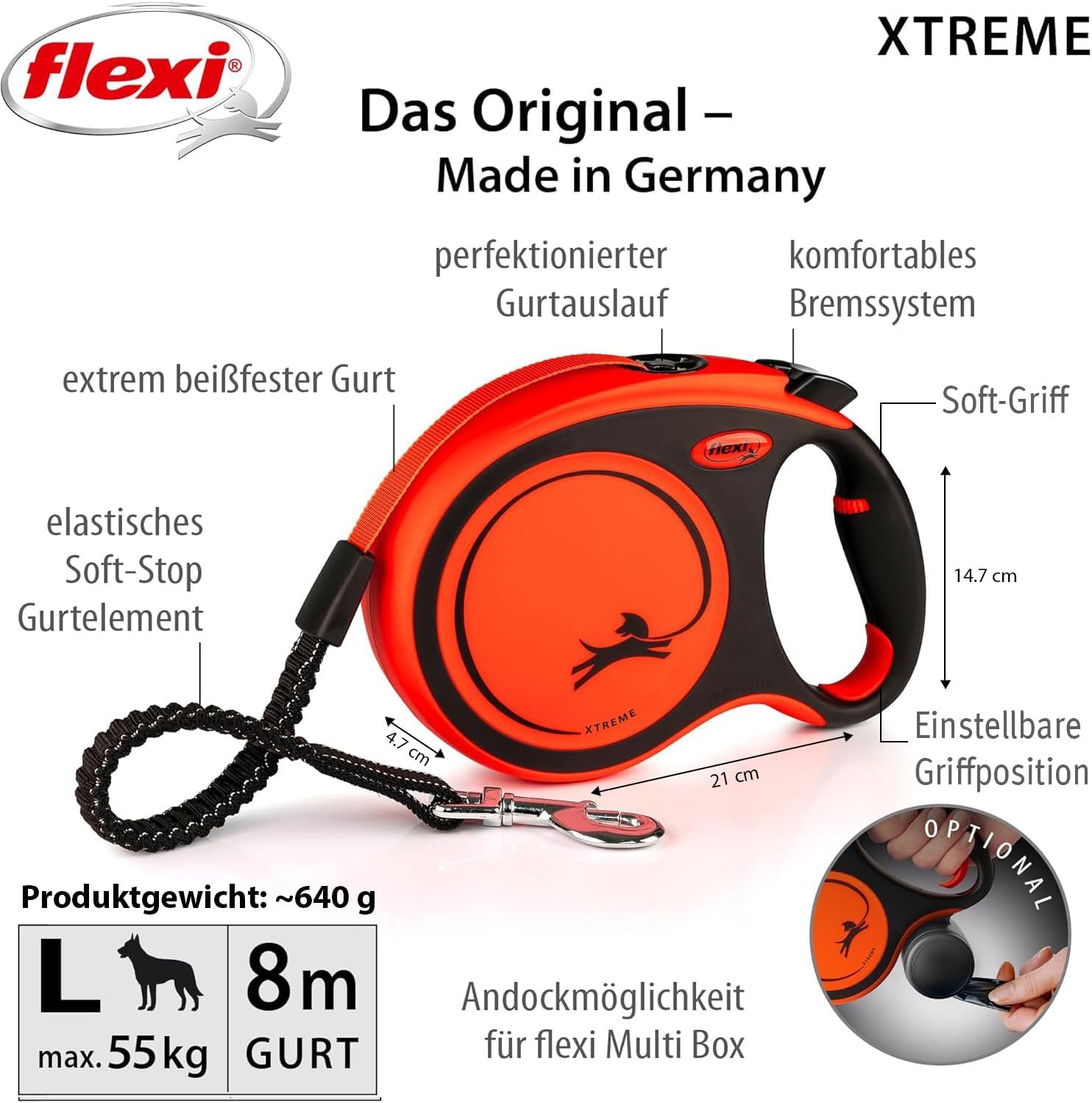 Thumbnail 1 de flexi Xtreme L Gurt 8 m – Roll-Leine für Hunde bis 55 kg in Schwarz/Orange