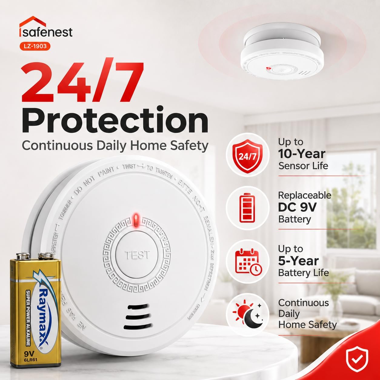 Thumbnail 3 de Photoelectric Smoke Alarm 10‑Year Battery 2‑Pack