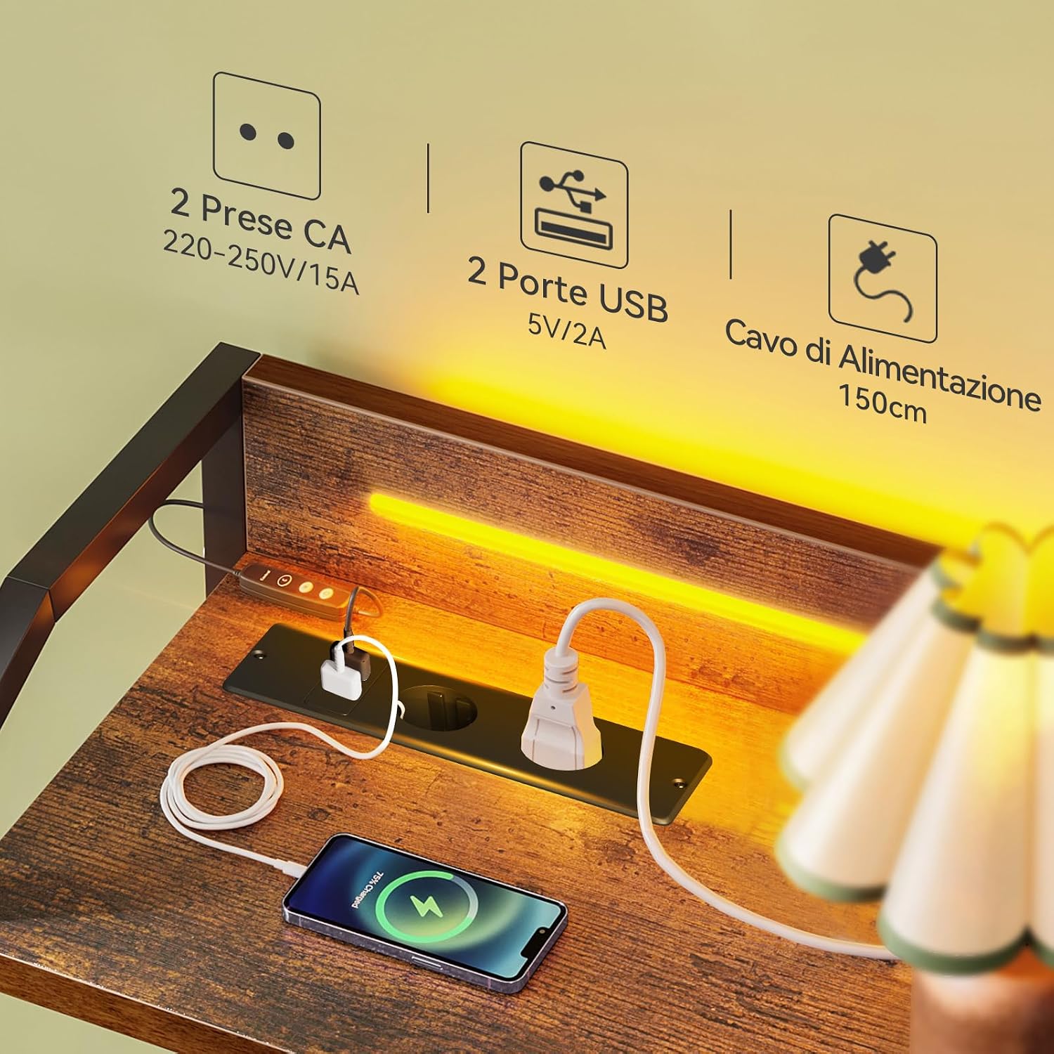 Detalle 2 de ODK Cassettiera Camera da Letto con Striscia LED, 8 Cassetti in Tessuto e USB/CA – Vintage