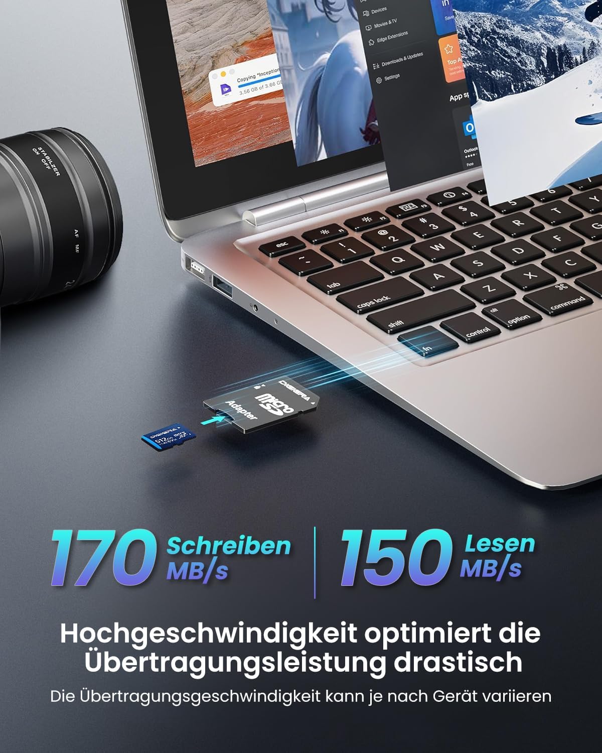 Detalle 2 de 512 GB LT100 microSDXC UHS-I Speicherkarte mit Adapter – bis zu 170 MB/s