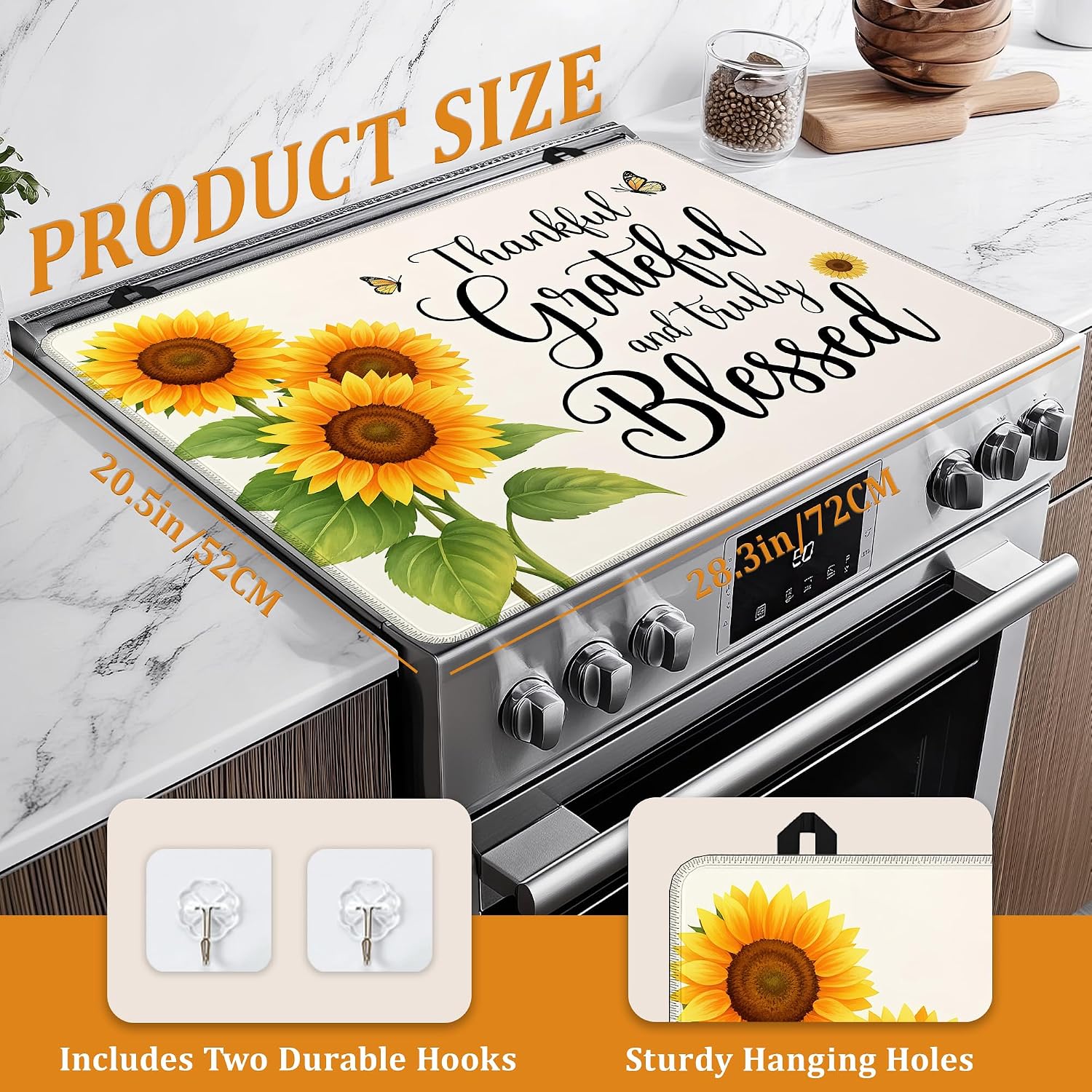 Detalle de YIKTI Sunflowers 28 x 20-Inch Glass-Top Stove Cover and Heat-Resistant Mat