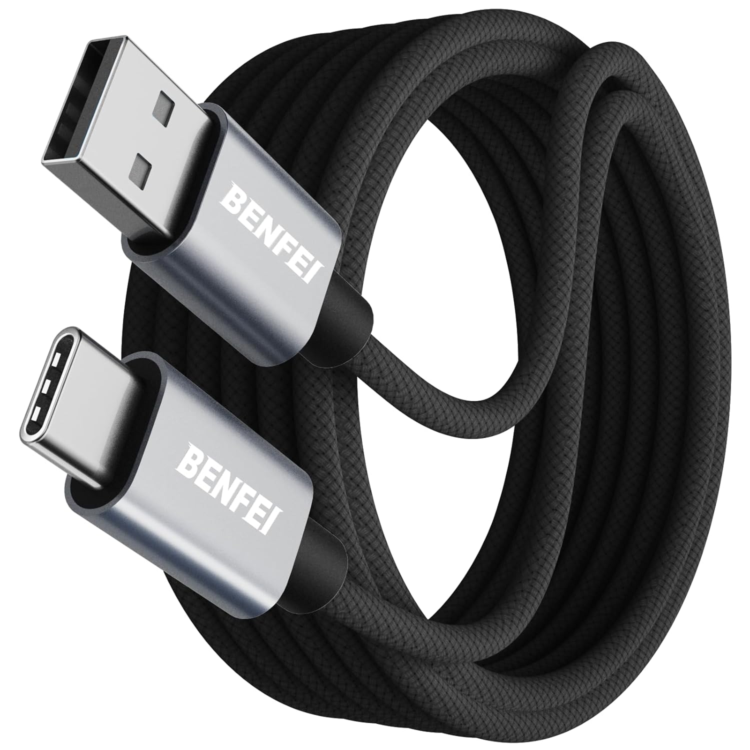 Detalle de BENFEI Silikon USB-C auf USB-A Kabel – 3 A, 2 m, gewebter Braun-/Aluminiummantel, 15 W Ladung