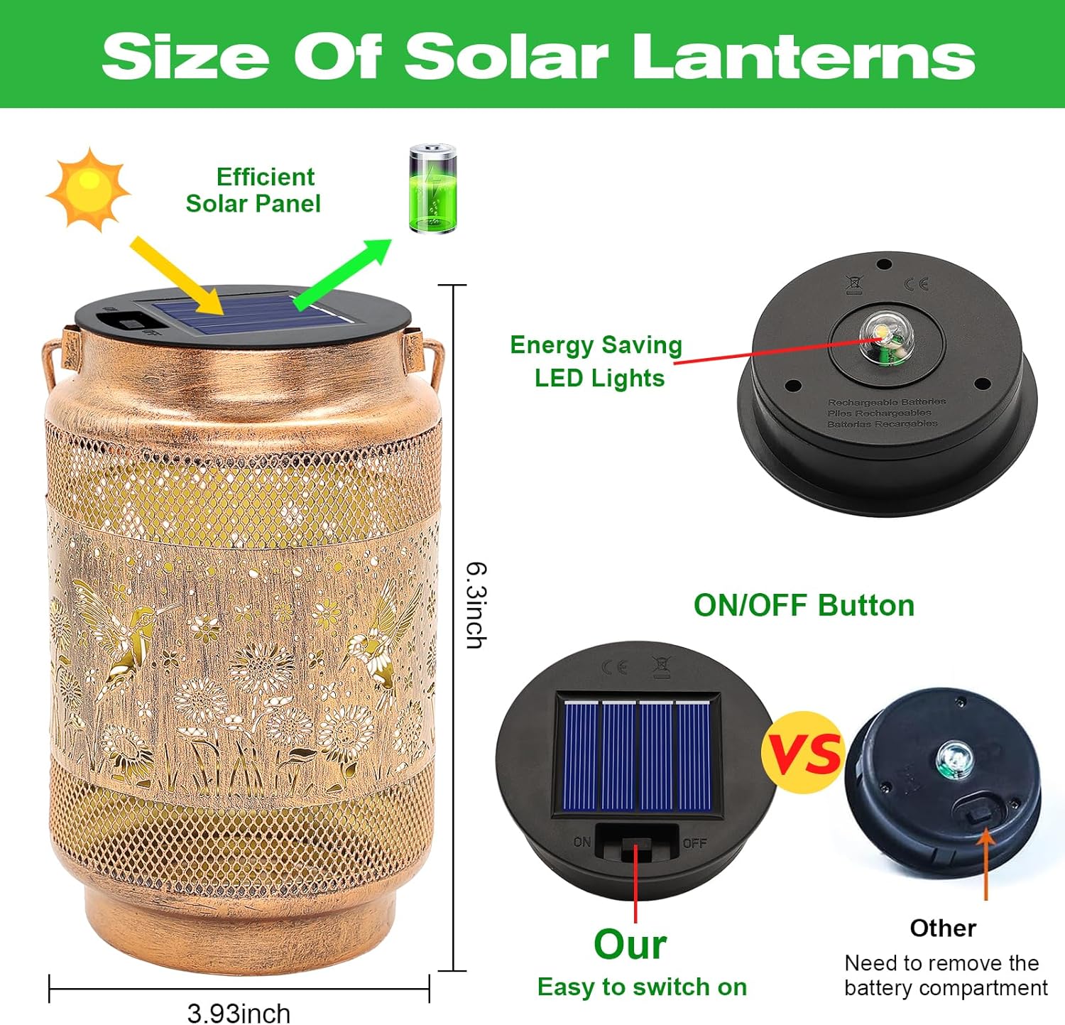 Detalle 2 de 2 Pack Hummingbird Solar Lanterns: Outdoor Waterproof Garden Decor