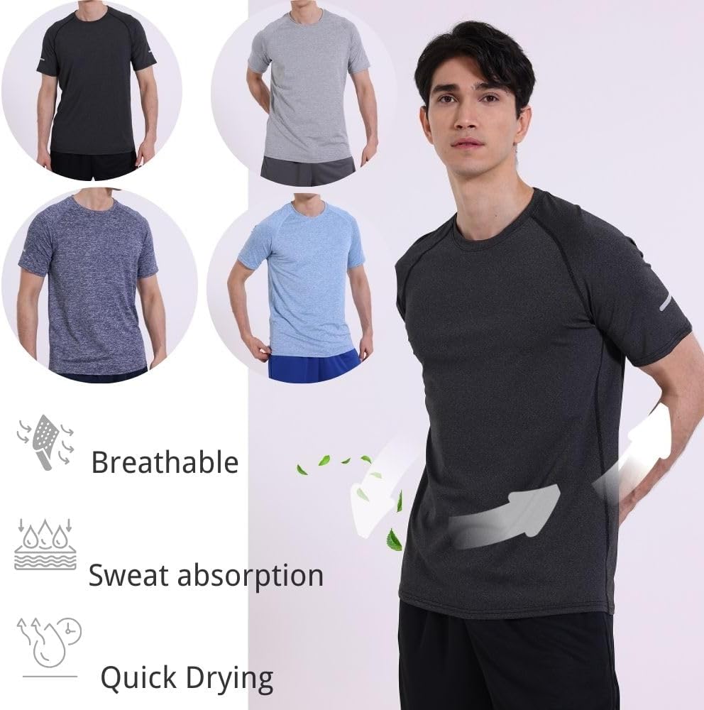 Detalle de fovdtaa Herren-T-Shirt, kurzärmlig, Rundhals – atmungsaktives Sportoberteil im 5er-Set