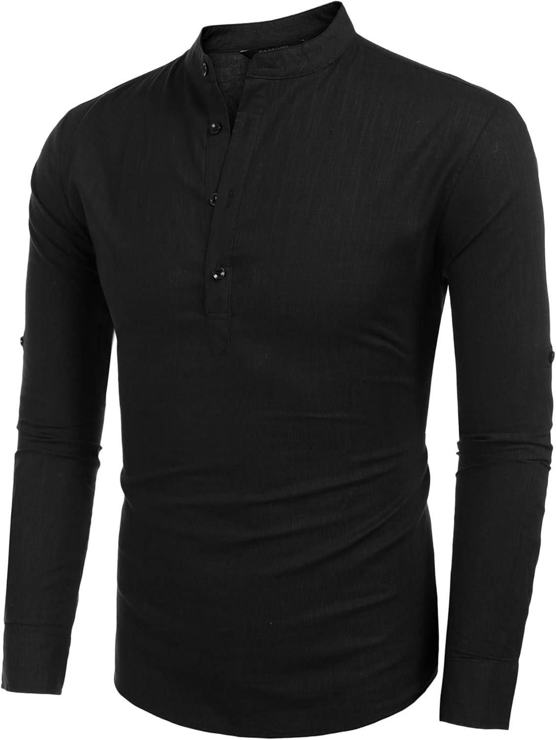 Detalle 2 de COOFANDY Herren Langarm Henley Leinenhemd aus Baumwolle – Slim Fit, Sommer & Freizeit