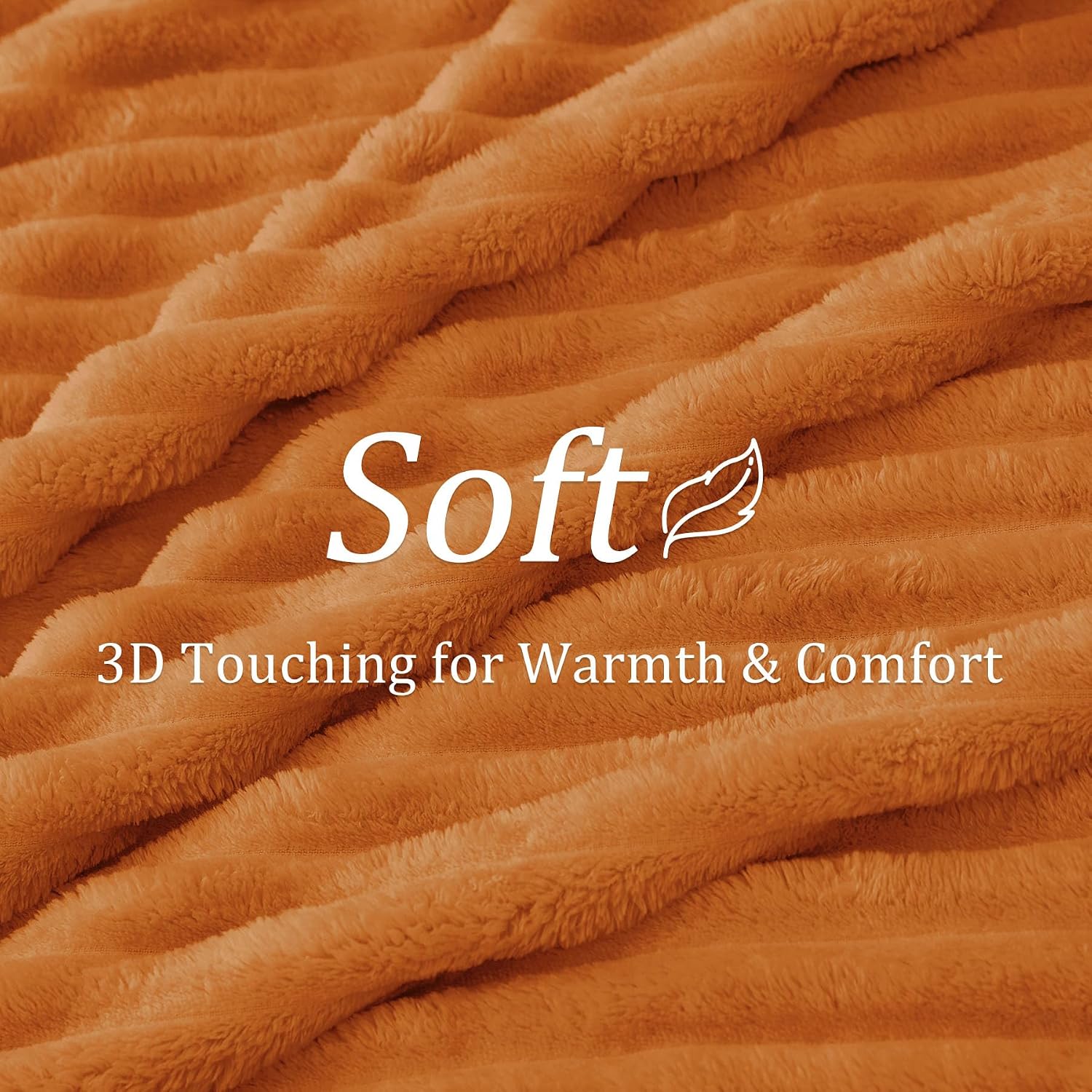 Detalle de BEDELITE Fall Throw Blanket for Couch – 300GSM Soft, Warm Fluffy Fleece, 50"x60", Burnt Orange Striped