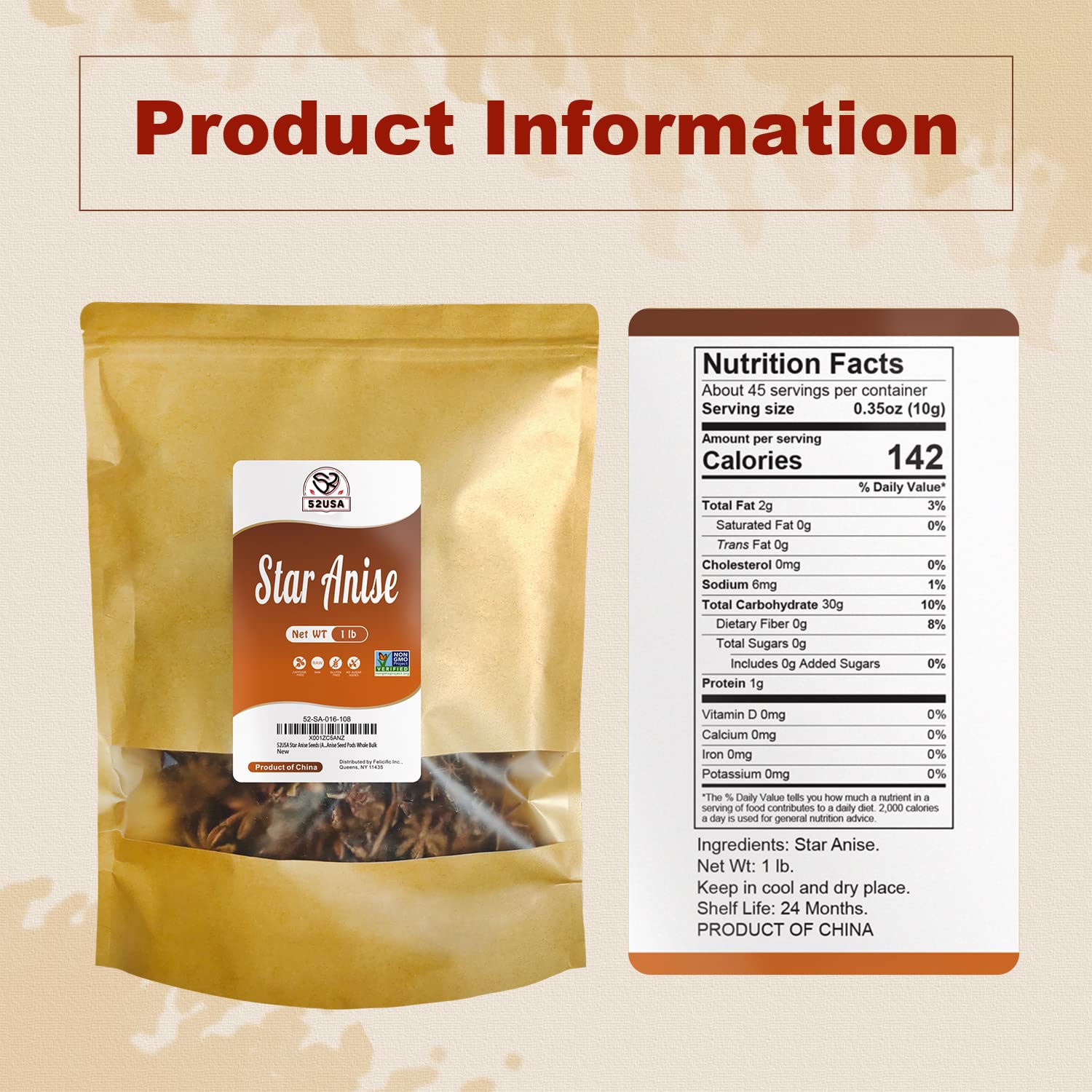 Thumbnail 6 de 52USA Whole Star Anise, Non-GMO Verified, Resealable Bag