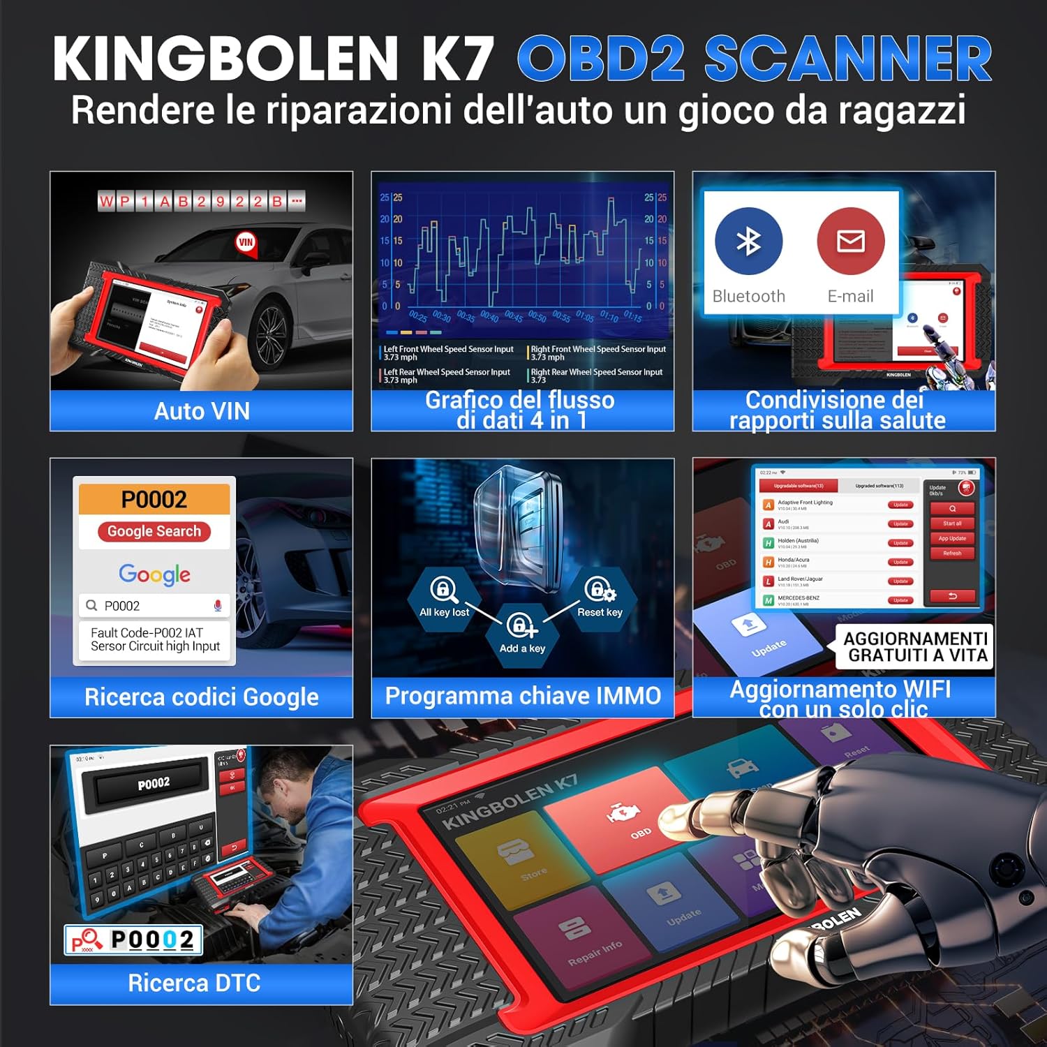 Thumbnail 5 de KINGBOLEN K7 OBD2 con scansione bidirezionale e ECU coding: strumento diagnostico Bluetooth per auto