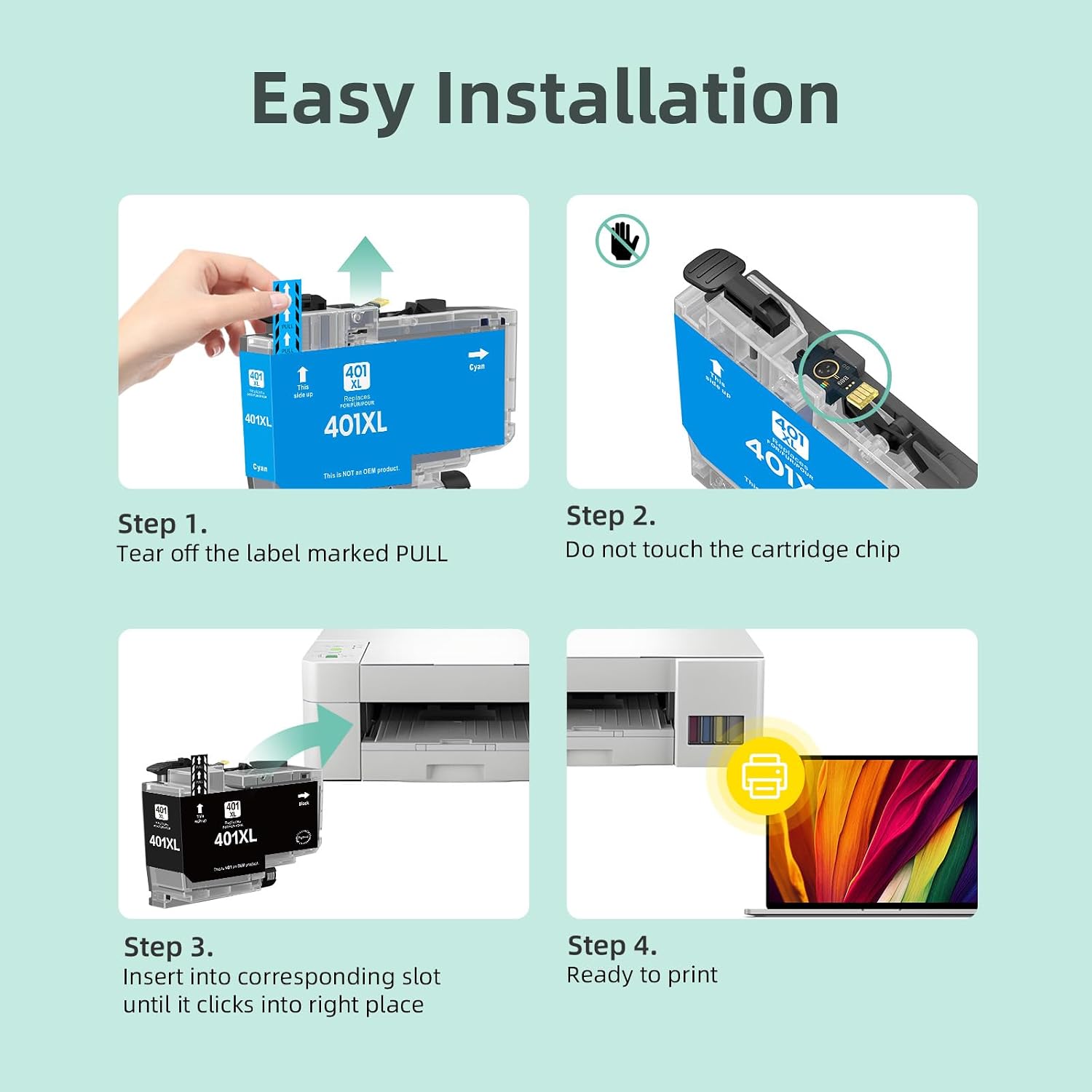 Detalle 2 de belietop LC401XL Compatible Ink Cartridges for Brother, 5-Pack with Two Black