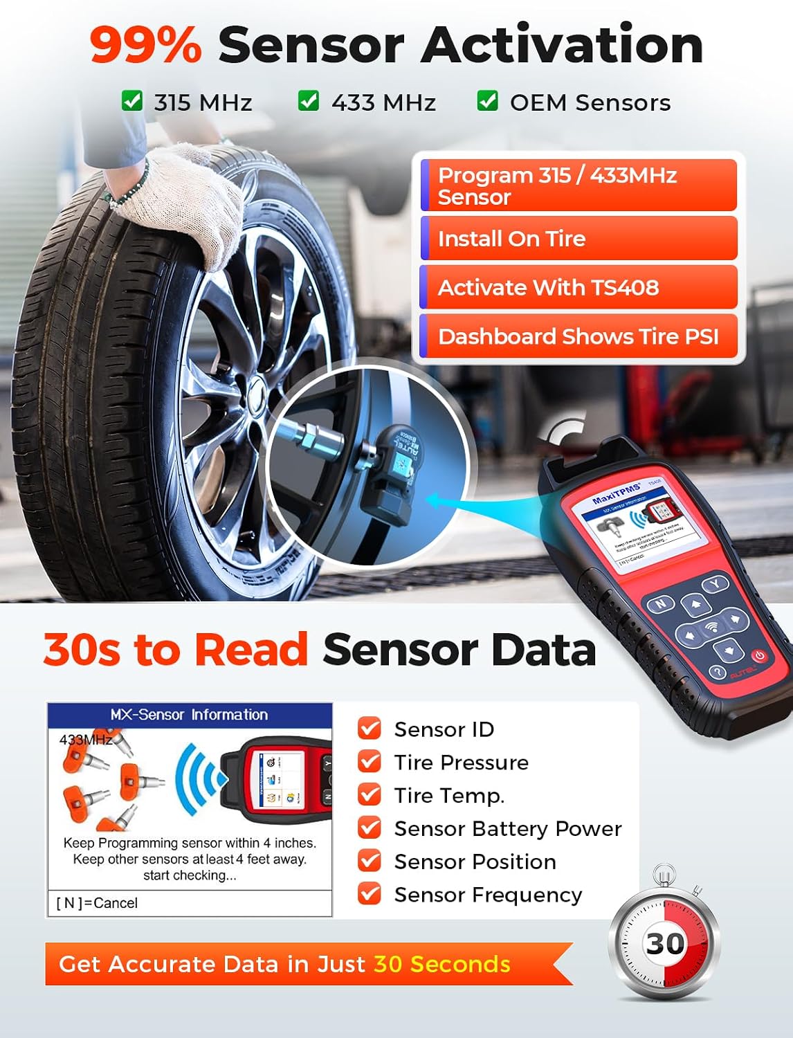 Detalle de Autel MaxiTPMS TS408 TPMS Programming Tool with MX-Sensor Support and Relearn