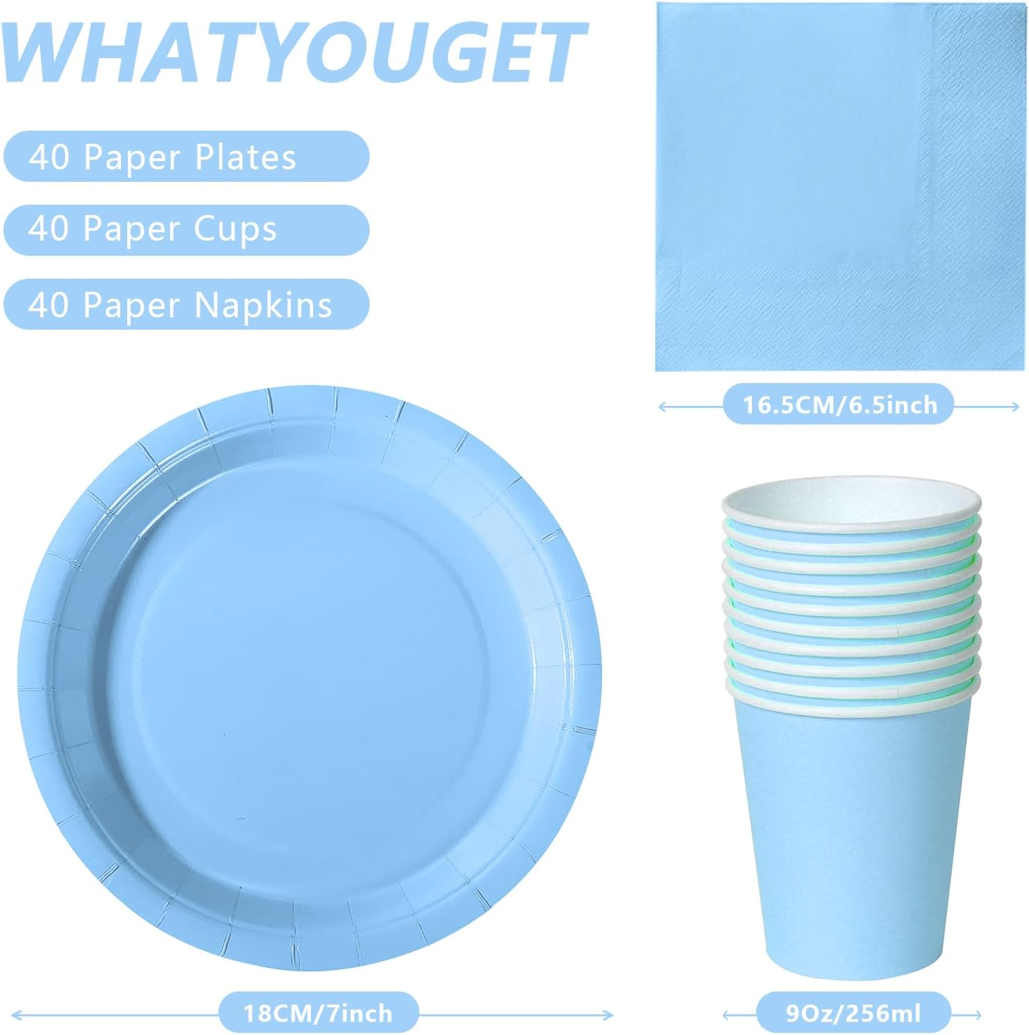 Detalle 2 de Light blue disposable party tableware set, 120 pieces