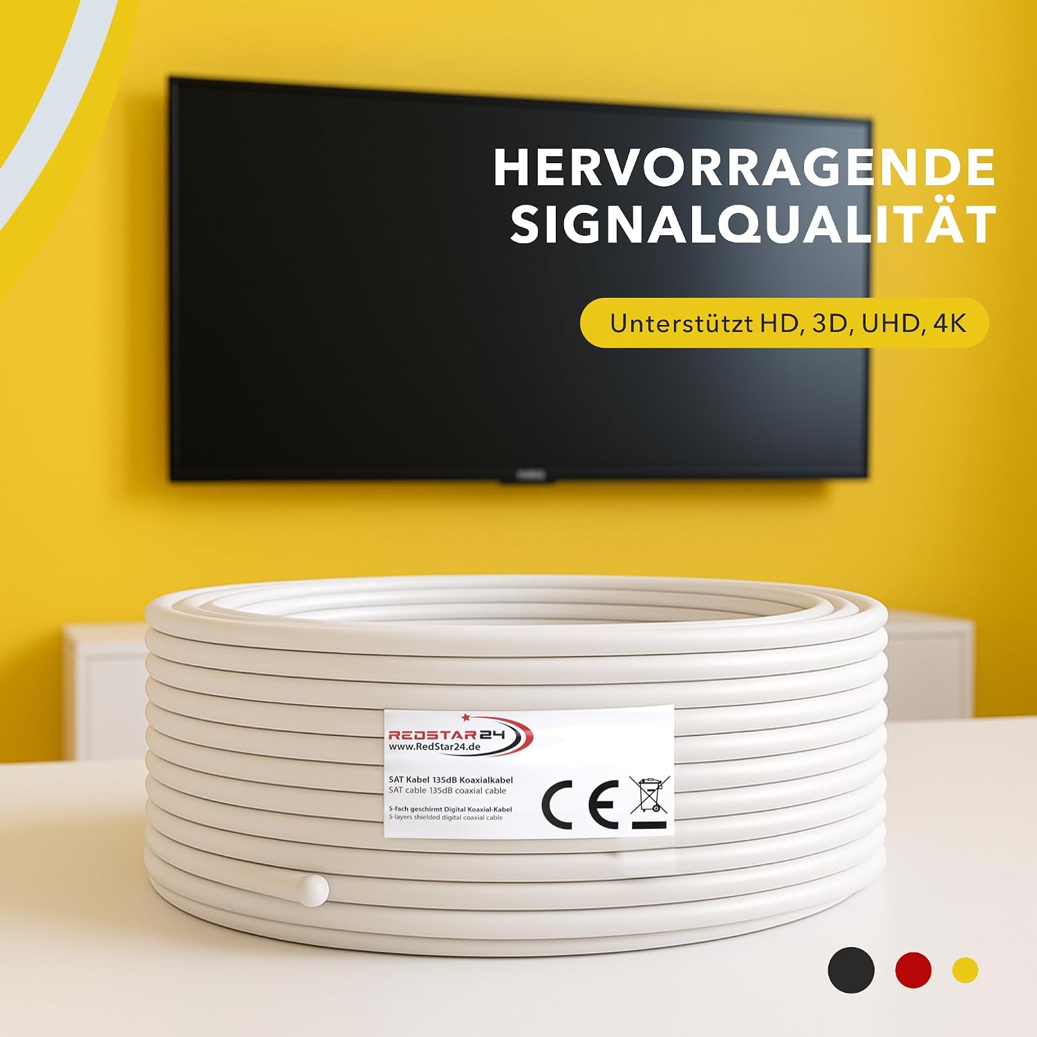Thumbnail 6 de RedStar24 100m Koaxialkabel SAT Kabel 135dB – Class A+ mit 10 vergoldeten F-Steckern