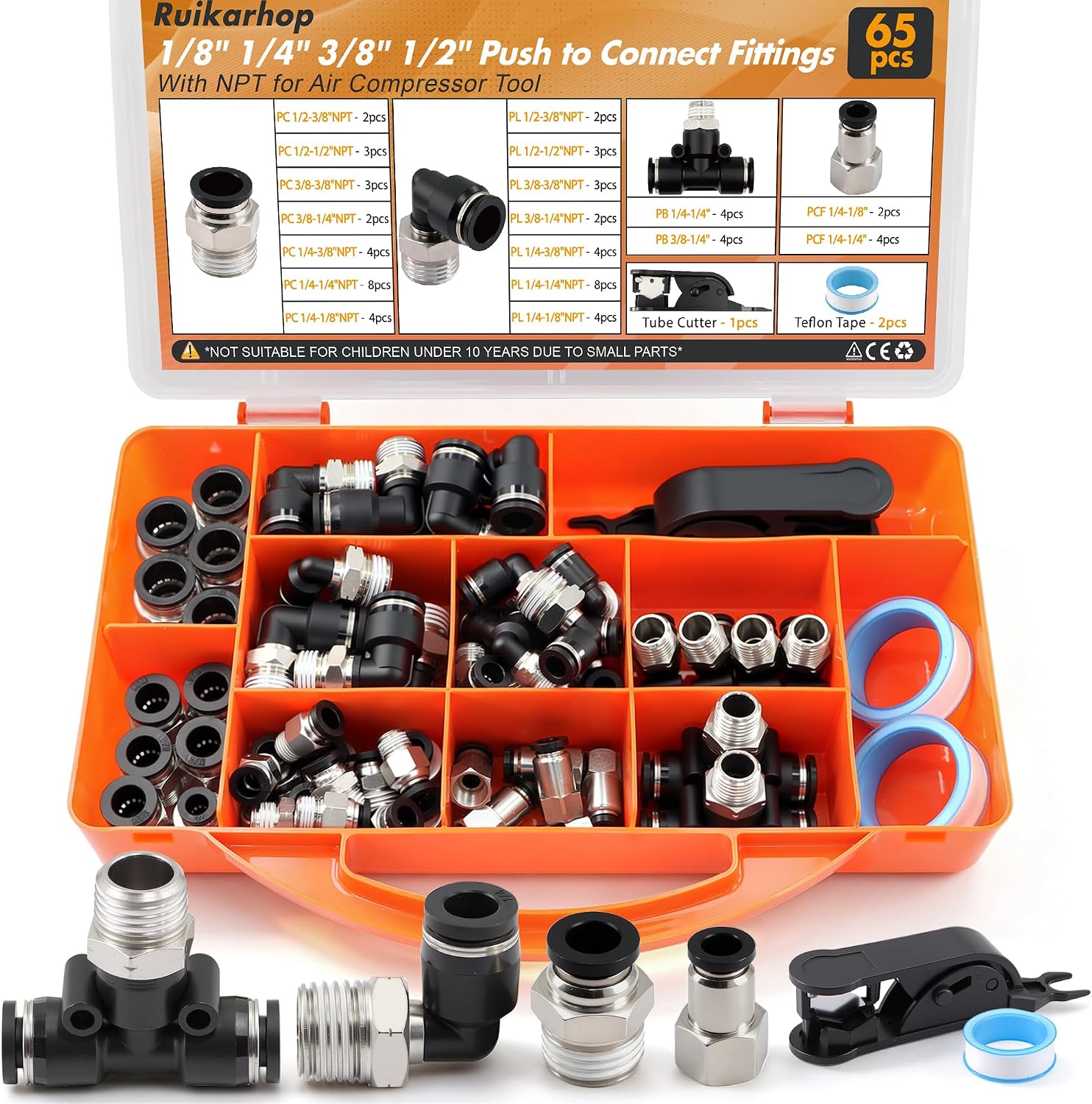 Detalle de Push-to-Connect Air Line Fittings, 1/8"–1/2" NPT