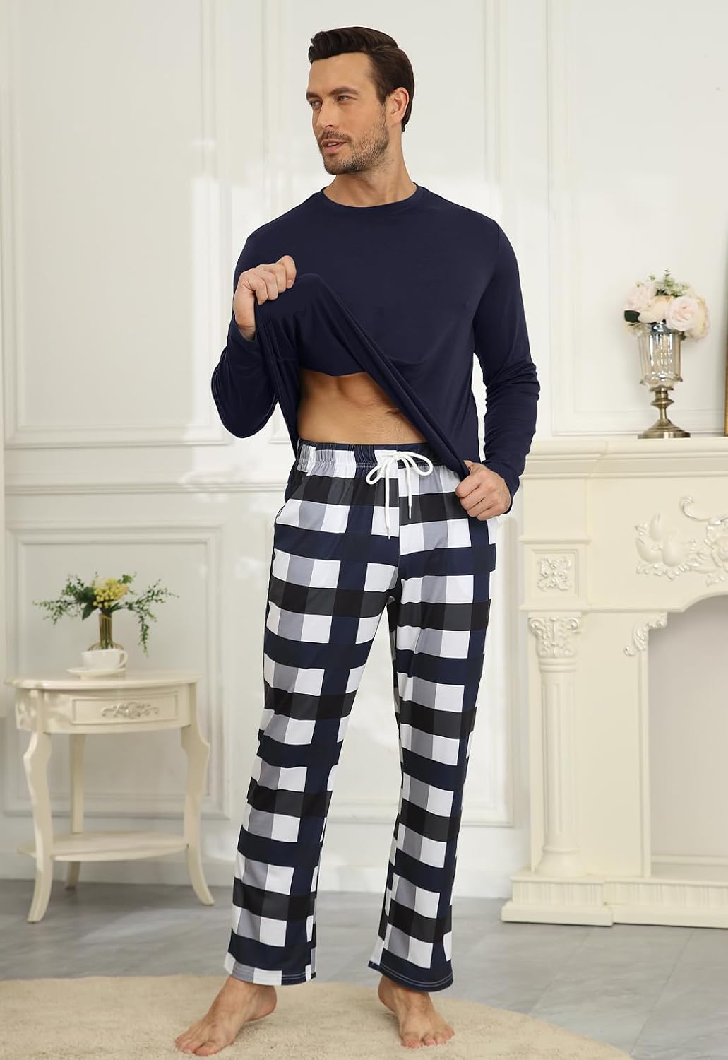 Detalle de KUYIGO Mens Pajamas Set Long Sleeve 2 Piece – Comfortable, Versatile Loungewear